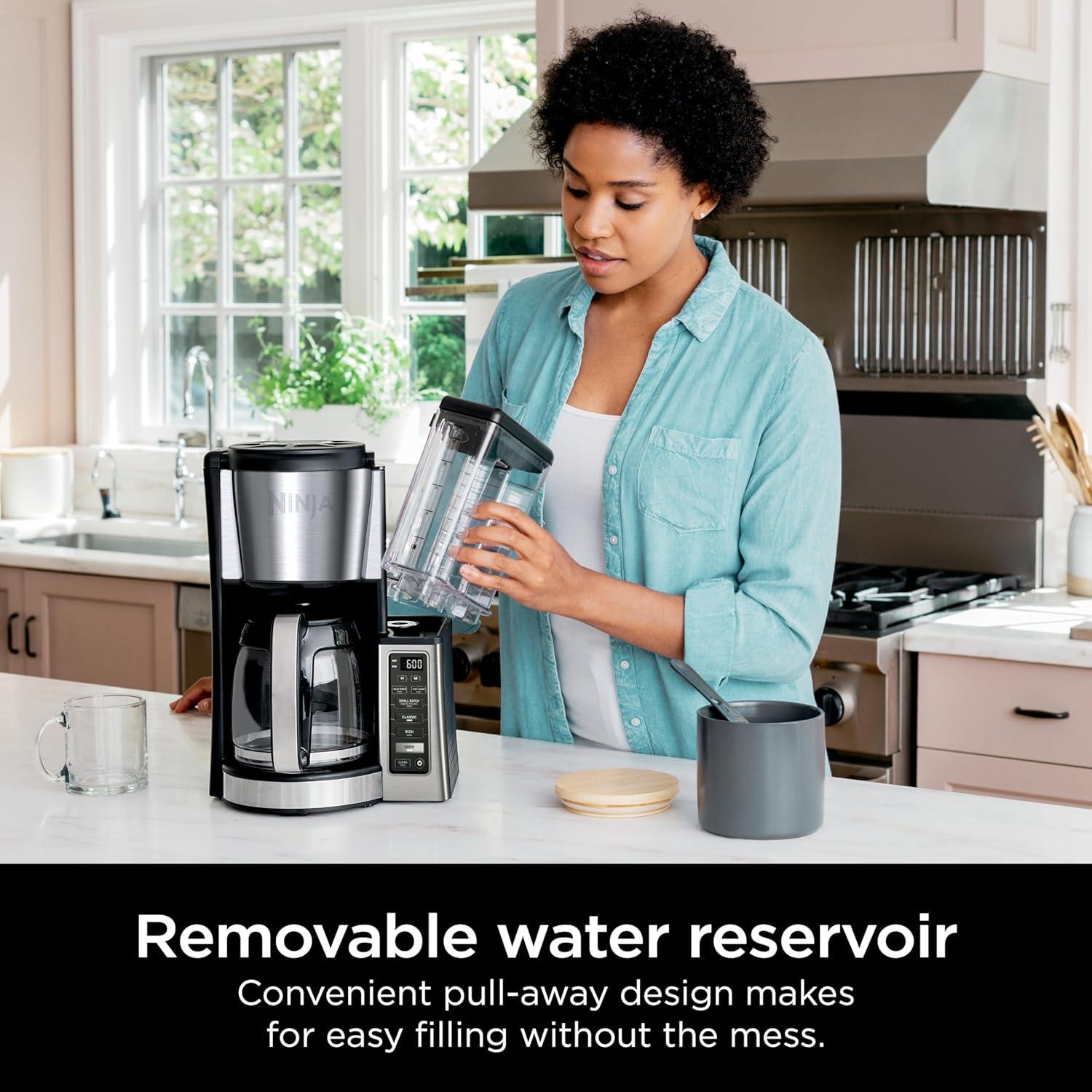 imageNinja 12Cup Programmable Coffee Brewer 2 Brew Styles Adjustable Warm Plate 60oz Water Reservoir Delay Brew BlackStainless Steel