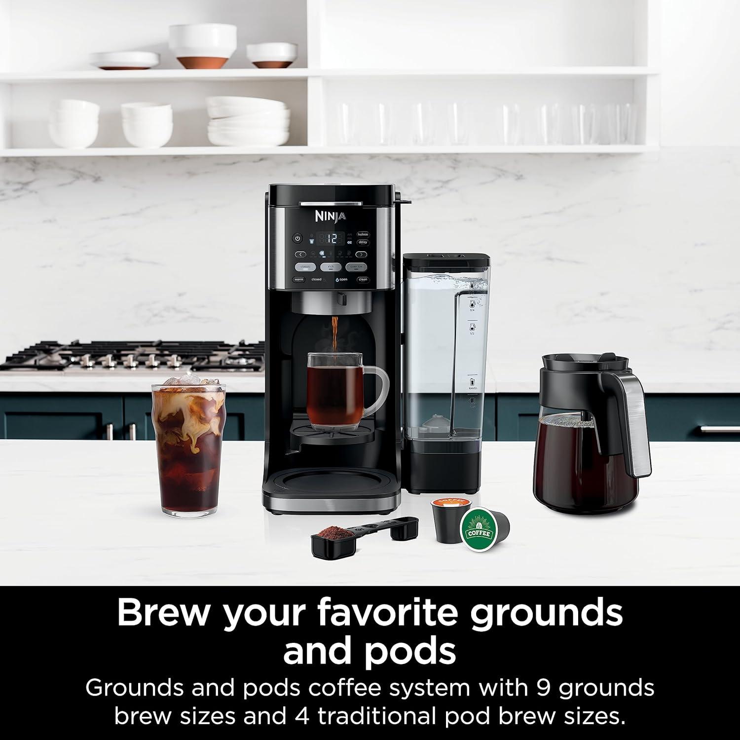 imageNinja Hot and Iced Coffee Maker Single Serve Coffee Maker and Drip Coffee Machine DualBrew Pro Specialty 12Cup with KCup Combo Includes Permanent Filter CFP307Paper Filter
