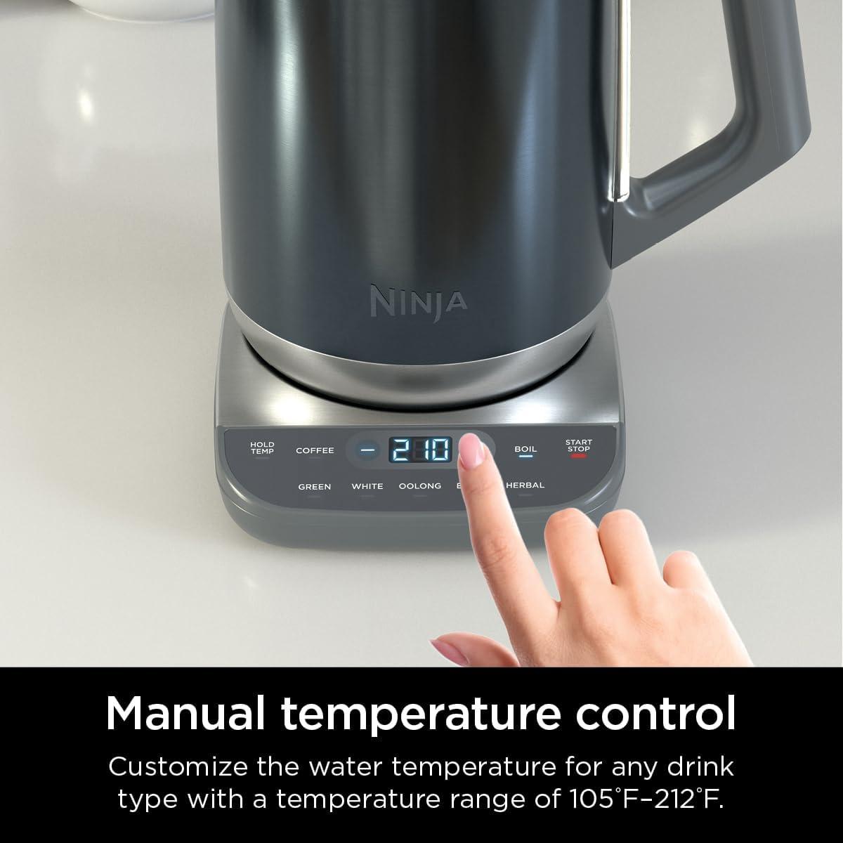 imageNinja KT200 Precision Temperature Electric Kettle 1500 watts BPA Free Stainless 7Cup Capacity Hold Temp Setting SilverBlue Stainless