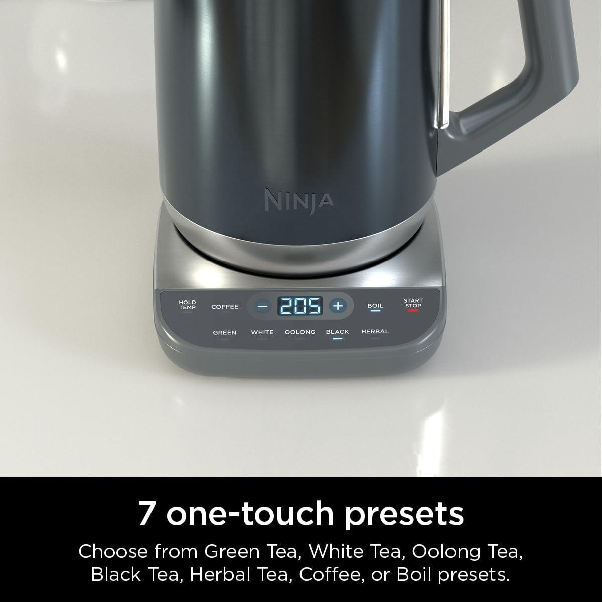 imageNinja KT200 Precision Temperature Electric Kettle 1500 watts BPA Free Stainless 7Cup Capacity Hold Temp Setting SilverBlue Stainless