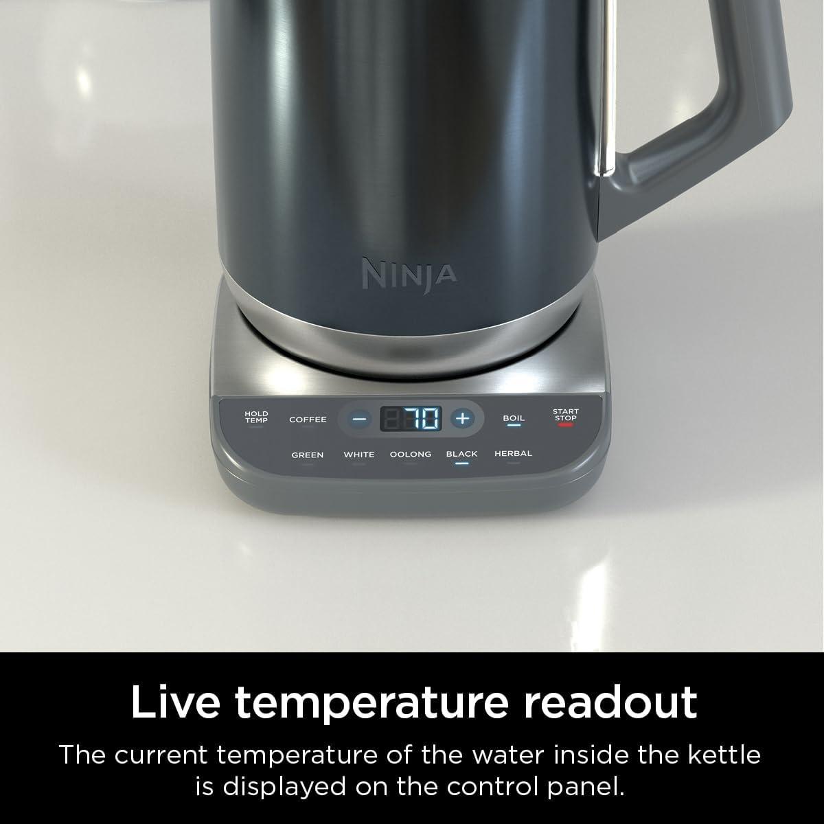 imageNinja KT200 Precision Temperature Electric Kettle 1500 watts BPA Free Stainless 7Cup Capacity Hold Temp Setting SilverBlue Stainless
