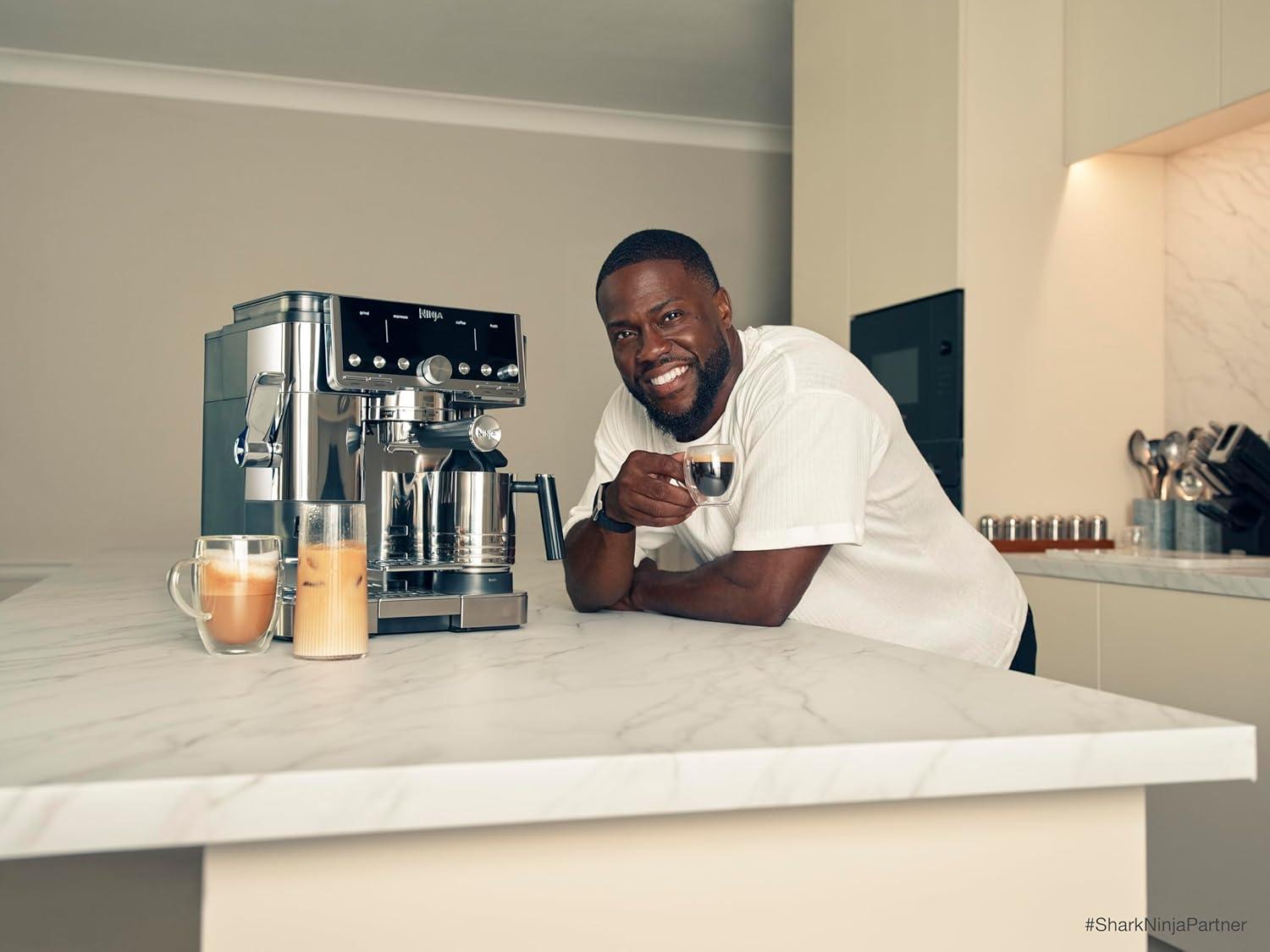 imageNinja Luxe Cafe Premier Series Espresso Machine Drip Coffee Rapid Cold Brew Integrated Grinder HandsFree Frother with Knock Box Water Filter Cleaning Tablets Descaler ES601GMCyberspace