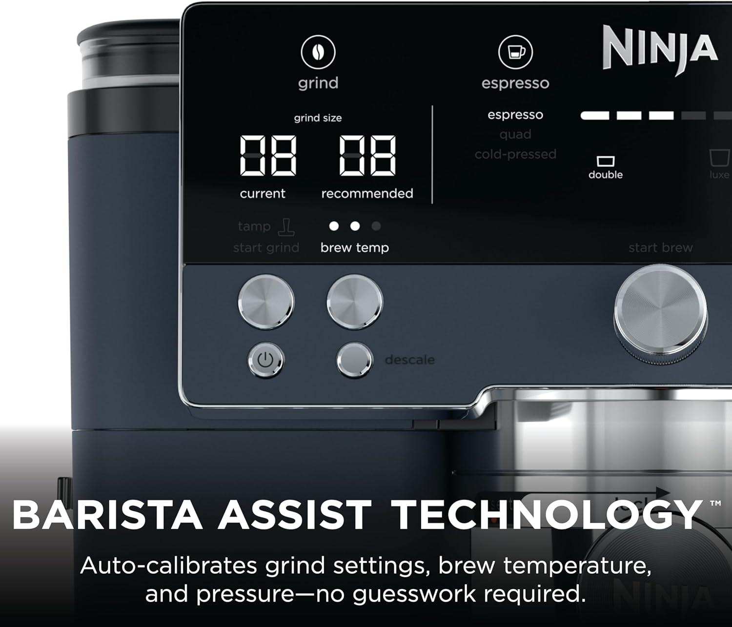 imageNinja Luxe Cafe Premier Series Espresso Machine Drip Coffee Rapid Cold Brew Integrated Grinder HandsFree Frother with Knock Box Water Filter Cleaning Tablets Descaler ES601GMCyberspace