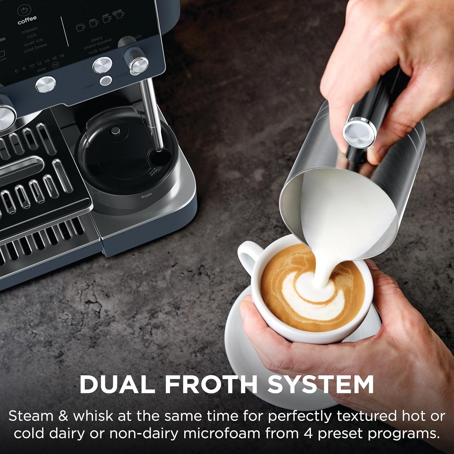 imageNinja Luxe Cafe Premier Series Espresso Machine Drip Coffee Rapid Cold Brew Integrated Grinder HandsFree Frother with Knock Box Water Filter Cleaning Tablets Descaler ES601GMCyberspace