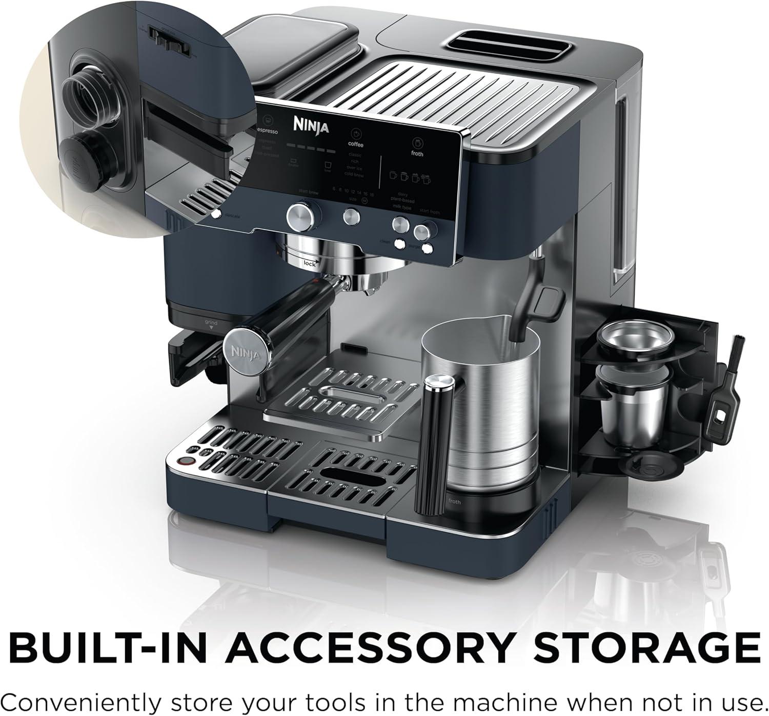 imageNinja Luxe Cafe Premier Series Espresso Machine Drip Coffee Rapid Cold Brew Integrated Grinder HandsFree Frother with Knock Box Water Filter Cleaning Tablets Descaler ES601GMCyberspace