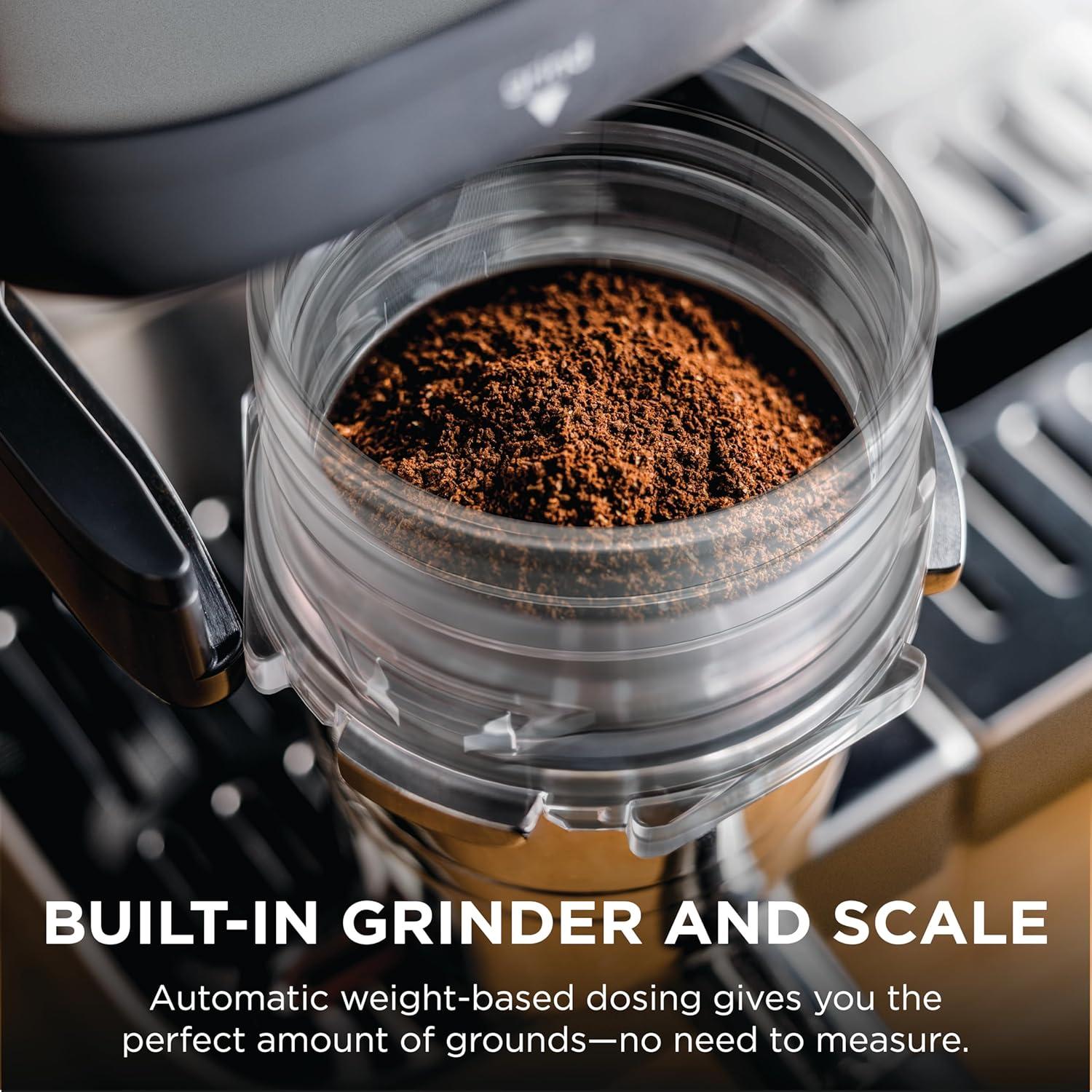 imageNinja Luxe Cafe Premier Series Espresso Machine Drip Coffee Rapid Cold Brew Integrated Grinder HandsFree Frother with Knock Box Water Filter Cleaning Tablets Descaler ES601GMGunmetal