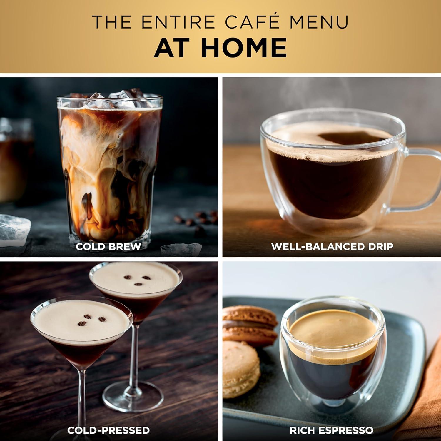 imageNinja Luxe Cafe Premier Series Espresso Machine Drip Coffee Rapid Cold Brew Integrated Grinder HandsFree Frother with Knock Box Water Filter Cleaning Tablets Descaler ES601GMStainless Steel