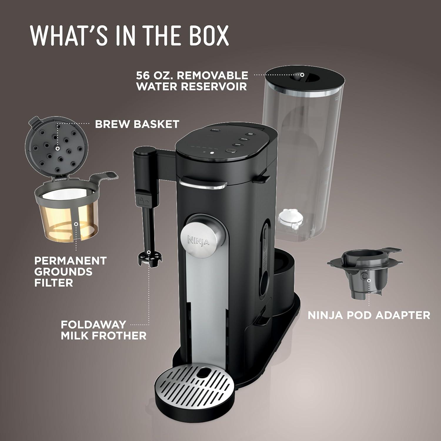 imageNinja Pod amp Grounds Specialty SingleServe Coffee Maker KCup Pod Compatible Brews Grounds Compact Design BuiltIn Milk Frother 56oz Reservoir 6oz Cup to 24oz Mug Sizes Stone PB051STStandard Black