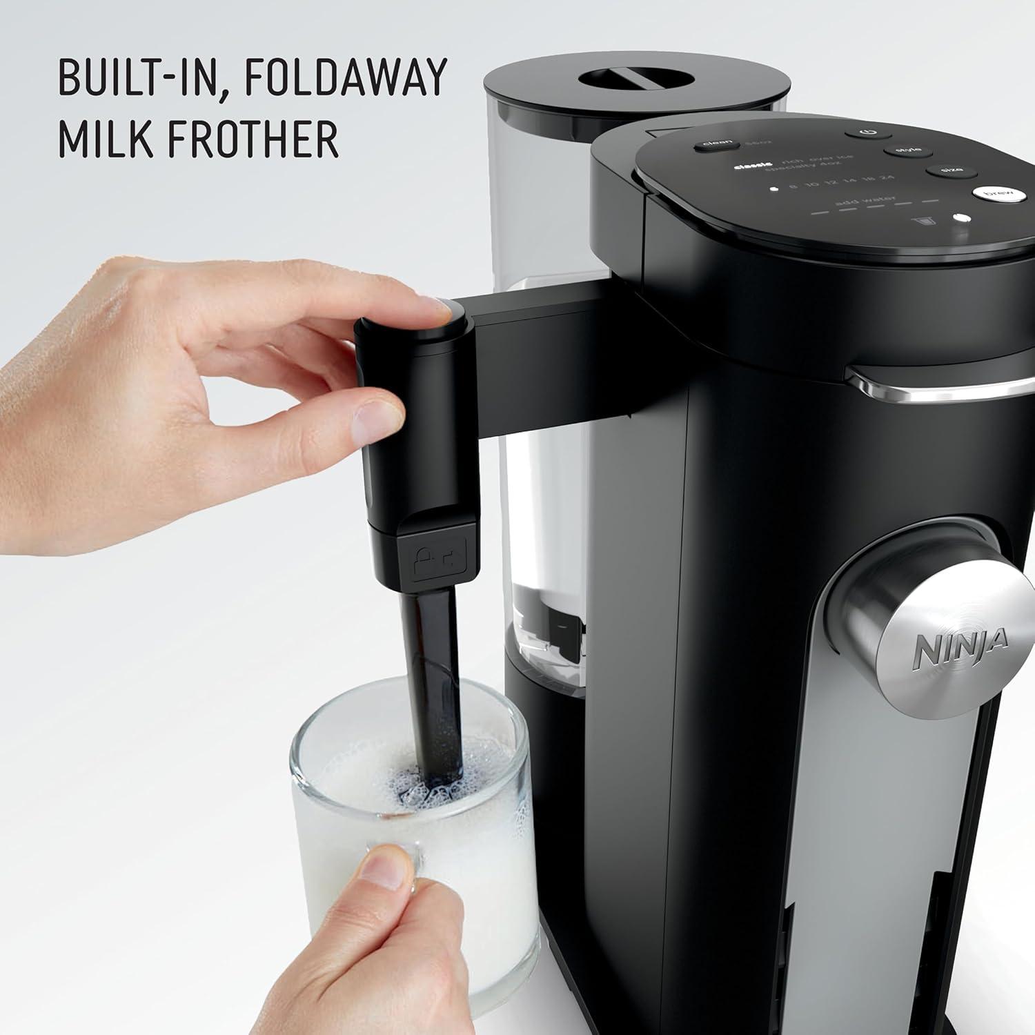 imageNinja Pod amp Grounds Specialty SingleServe Coffee Maker KCup Pod Compatible Brews Grounds Compact Design BuiltIn Milk Frother 56oz Reservoir 6oz Cup to 24oz Mug Sizes Stone PB051STStandard Black