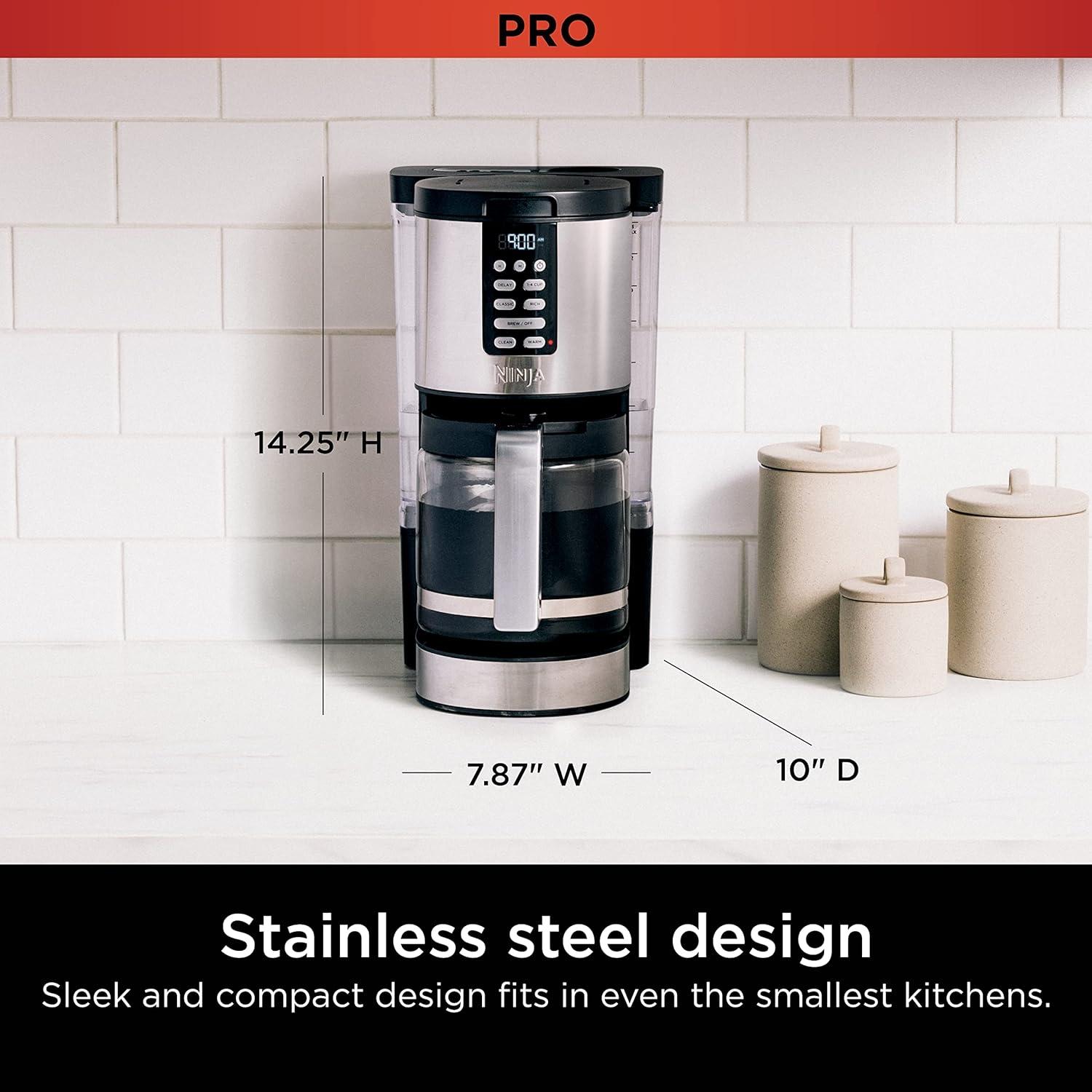imageNinja Programmable XL 14Cup Coffee Maker PRO with Permanent Filter 2 Brew Styles Classic amp Rich Delay Brew Freshness Timer amp Keep Warm Dishwasher Safe Copper DCM201CPStainless Steel