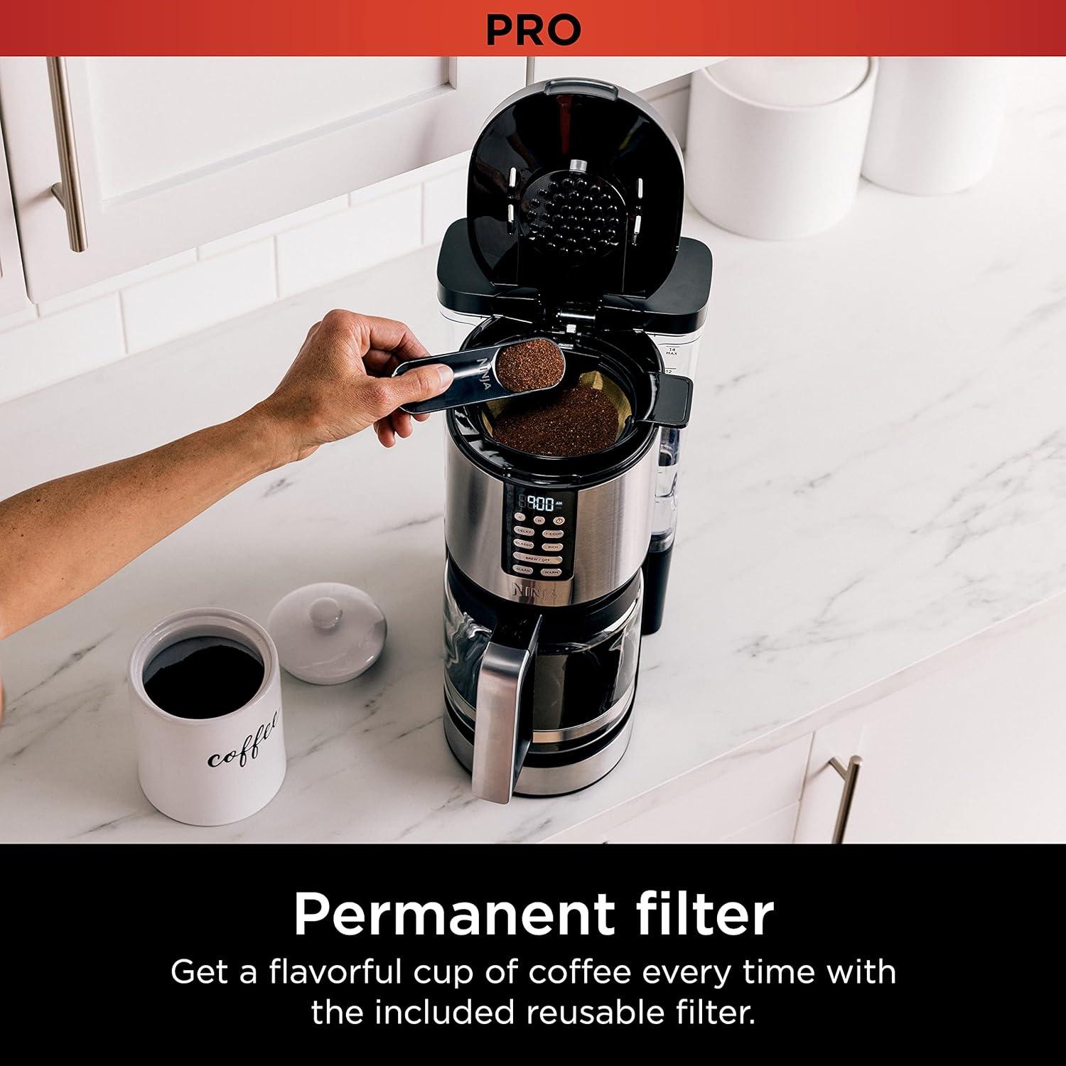 imageNinja Programmable XL 14Cup Coffee Maker PRO with Permanent Filter 2 Brew Styles Classic amp Rich Delay Brew Freshness Timer amp Keep Warm Dishwasher Safe Copper DCM201CPStainless Steel