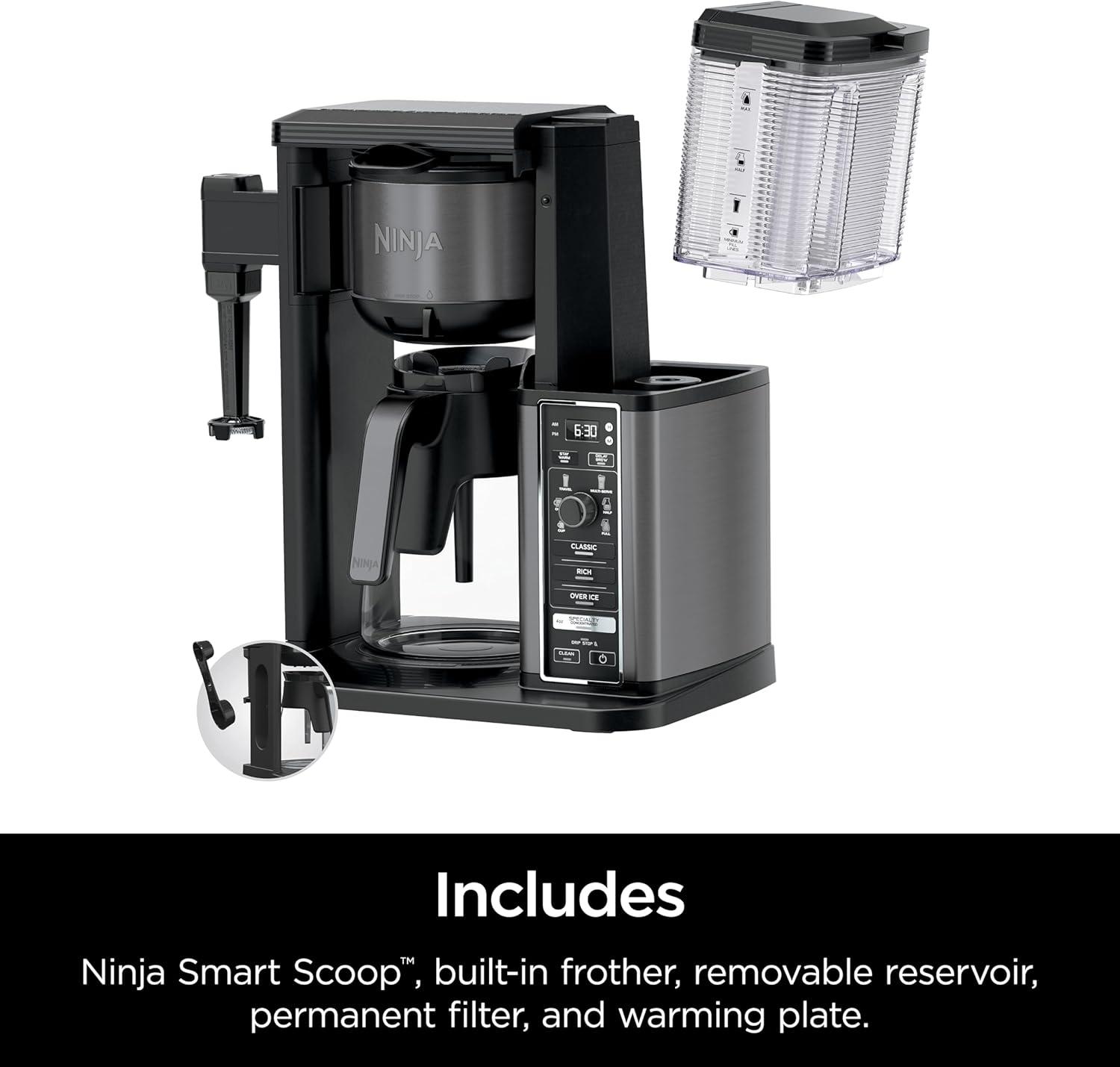 imageNinja Specialty Coffee Maker Hot amp Iced Coffee 6 Brew Styles 8 Sizes Small Cup to Travel Mug 10Cup Carafe FoldAway Frother Permanent Filter Removable Reservoir Stainless Black CM405A
