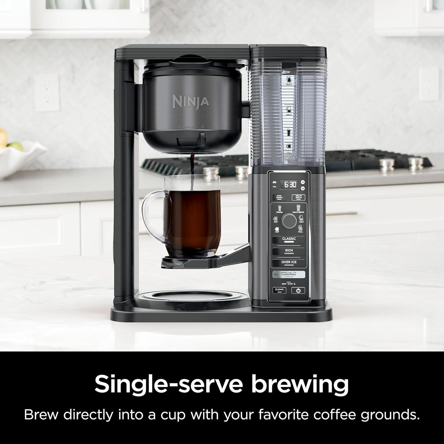 imageNinja Specialty Coffee Maker Hot amp Iced Coffee 6 Brew Styles 8 Sizes Small Cup to Travel Mug 10Cup Carafe FoldAway Frother Permanent Filter Removable Reservoir Stainless Black CM405A