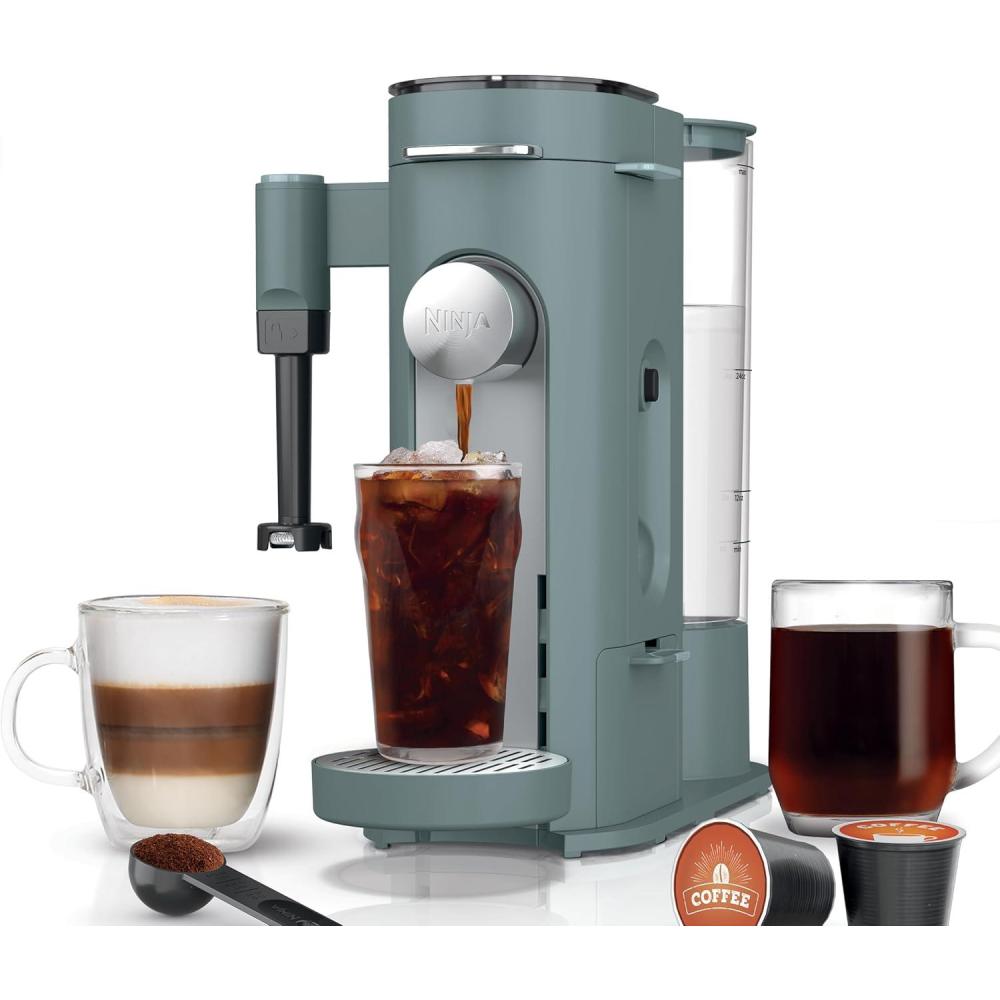 imageNinja Pod amp Grounds Specialty SingleServe Coffee Maker KCup Pod Compatible Brews Grounds Compact Design BuiltIn Milk Frother 56oz Reservoir 6oz Cup to 24oz Mug Sizes Stone PB051STStandard Sage Green