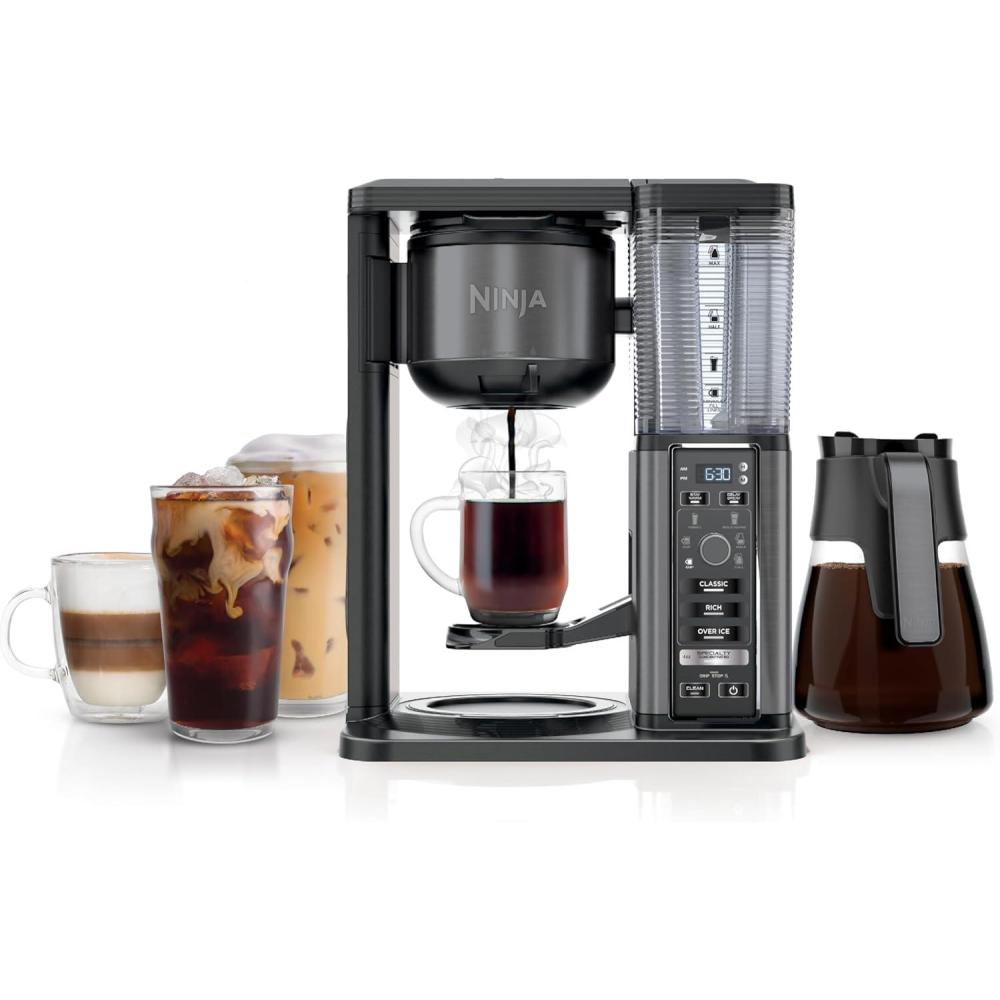 imageNinja Specialty Coffee Maker Hot amp Iced Coffee 6 Brew Styles 8 Sizes Small Cup to Travel Mug 10Cup Carafe FoldAway Frother Permanent Filter Removable Reservoir Stainless Black CM405A