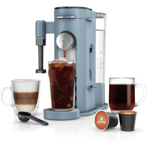 Ninja Pod & Grounds | Coffee Maker | XL Single-Serve | K-Cup Pod Compatible | Brews Grounds | Compact Design | Built-In Milk Frother | 68-oz. Reservoir, 6-oz. Cup to 24-oz. Mug Sizes | Stone |PB055AST(Blue)