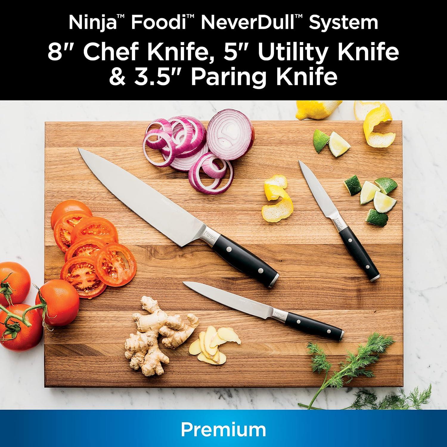 imageNinja K32004 Foodi NeverDull System 4Piece Steak Knife Set Premium German Stainless Steel BlackChef Knife Utility Knife Paring Knife Set