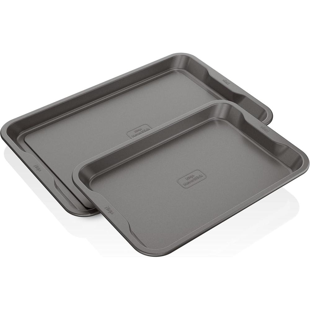 imageNinja B33003 Foodi NeverStick Premium 3Piece Baking Sheet Set Nonstick Oven Safe up to 500F with 9 x 13 inch Sheet 10 x 15 inch Sheet amp 11 x 17 inch Sheet Dishwasher Safe GreyTwin Pack Cookie Pans