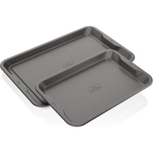 Ninja B35005 Foodi NeverStick Premium 5-Piece Bakeware Sheet Set, Oven Safe up to 500⁰F, with 11×17 Inch Baking Sheet, 5×9 Inch Loaf Pan, 12 Cup Muffin Pan, & (2) 9 Inch Round Cake Pans, Grey(Twin Pack Cookie Pans)