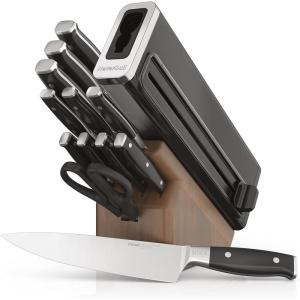 Ninja K62014 Foodi NeverDull Premium 14-Piece German Stainless Steel Knife System with Built-in Sharpener, Stainless Steel/Black(Walnut Block)