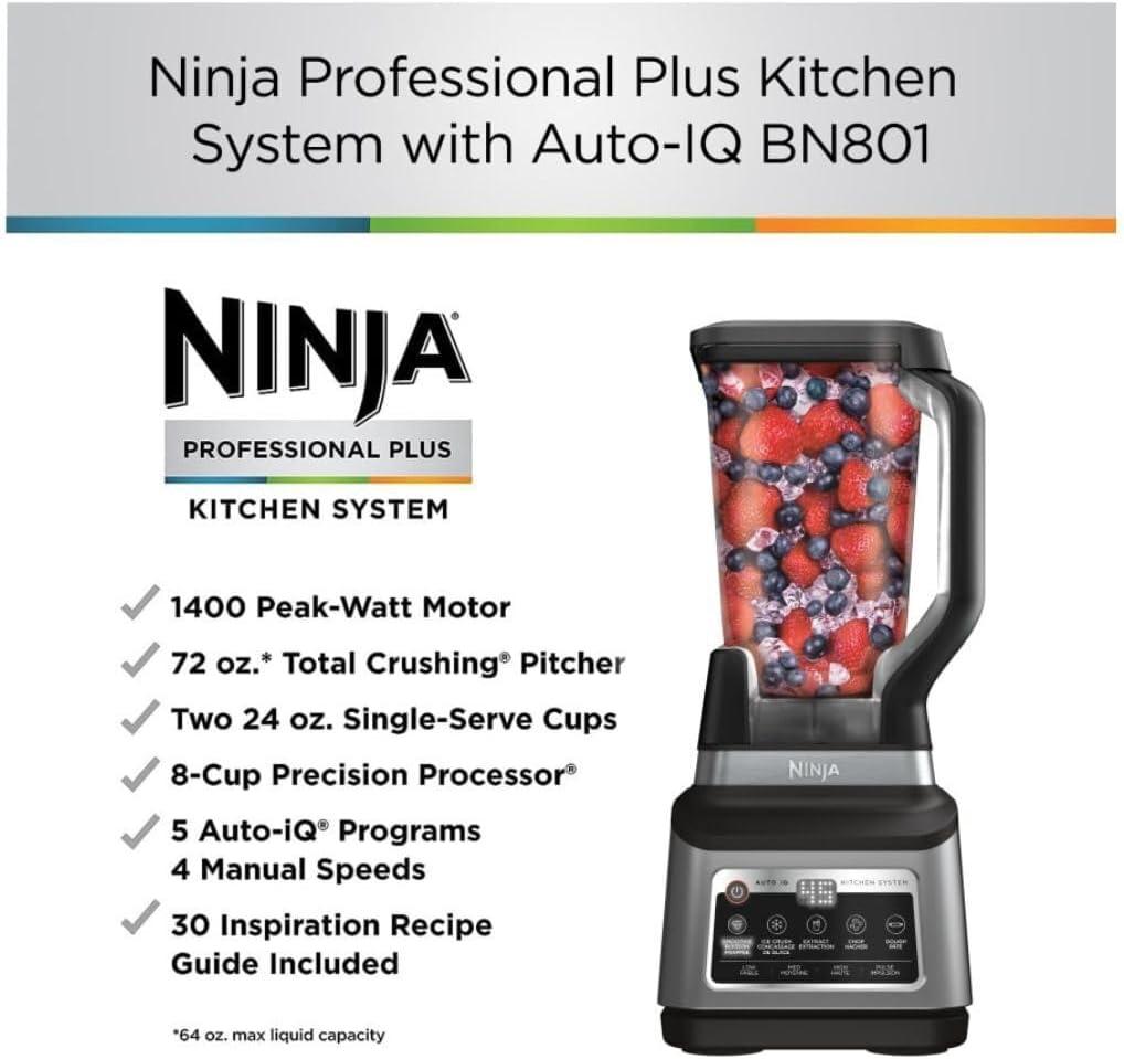imageNinja BN801 Professional Plus Kitchen System with Auto IQ 1400 Wp Gray Renewed
