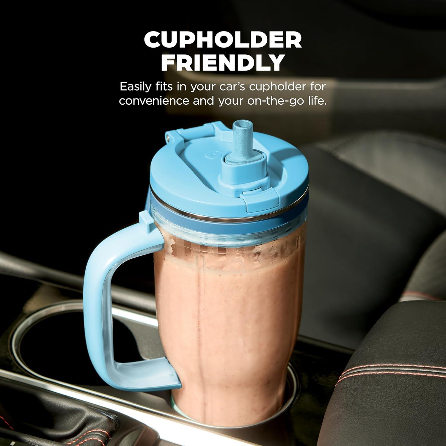 imageNinja Blendboss Personal Blender for Smoothies amp Frozen Drinks 26oz Travel Tumbler with LeakProof Lid Chug Spout amp Detachable Straw AutoiQ Technology Blue Raspberry DB351BLBlue Raspberry