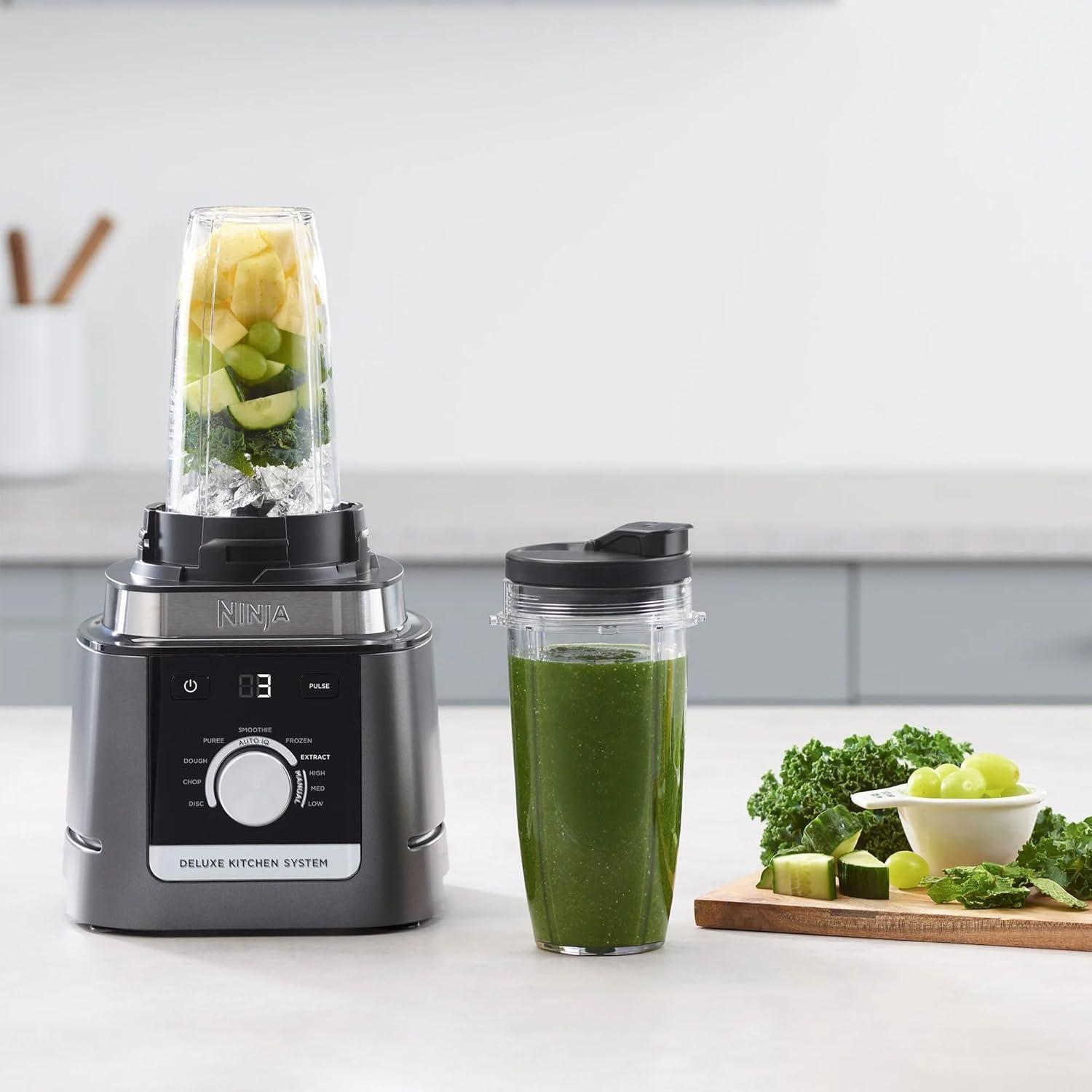 imageNinja CO905KS Deluxe Kitchen System 1600 WP AutoIQ Base 88oz Picther 9cup Deluxe Food Processor 2 24oz SingleServe Cups Renewed