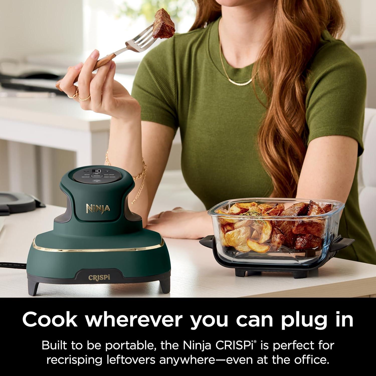 imageNinja Crispi 4in1 Glass Air Fryer 450F NonToxic 4QT amp 6Cup Glass Containers wLids Microwave Freezer Dishwasher Safe Max Crisp Air Fry Bake Recrisp Cyberspace Gray FN101GYGreen Bundle