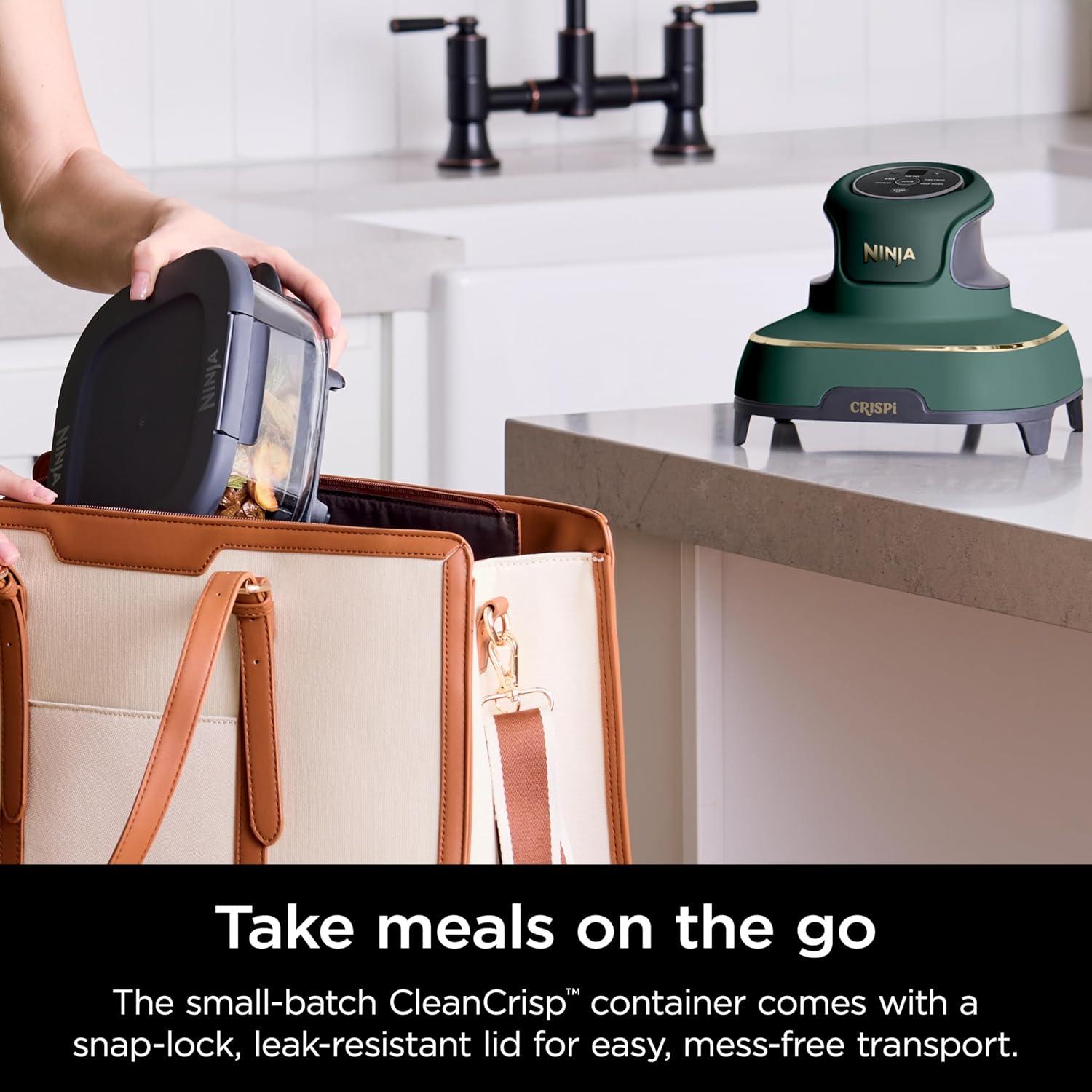 imageNinja Crispi 4in1 Glass Air Fryer 450F NonToxic 4QT amp 6Cup Glass Containers wLids Microwave Freezer Dishwasher Safe Max Crisp Air Fry Bake Recrisp Cyberspace Gray FN101GYGreen Bundle