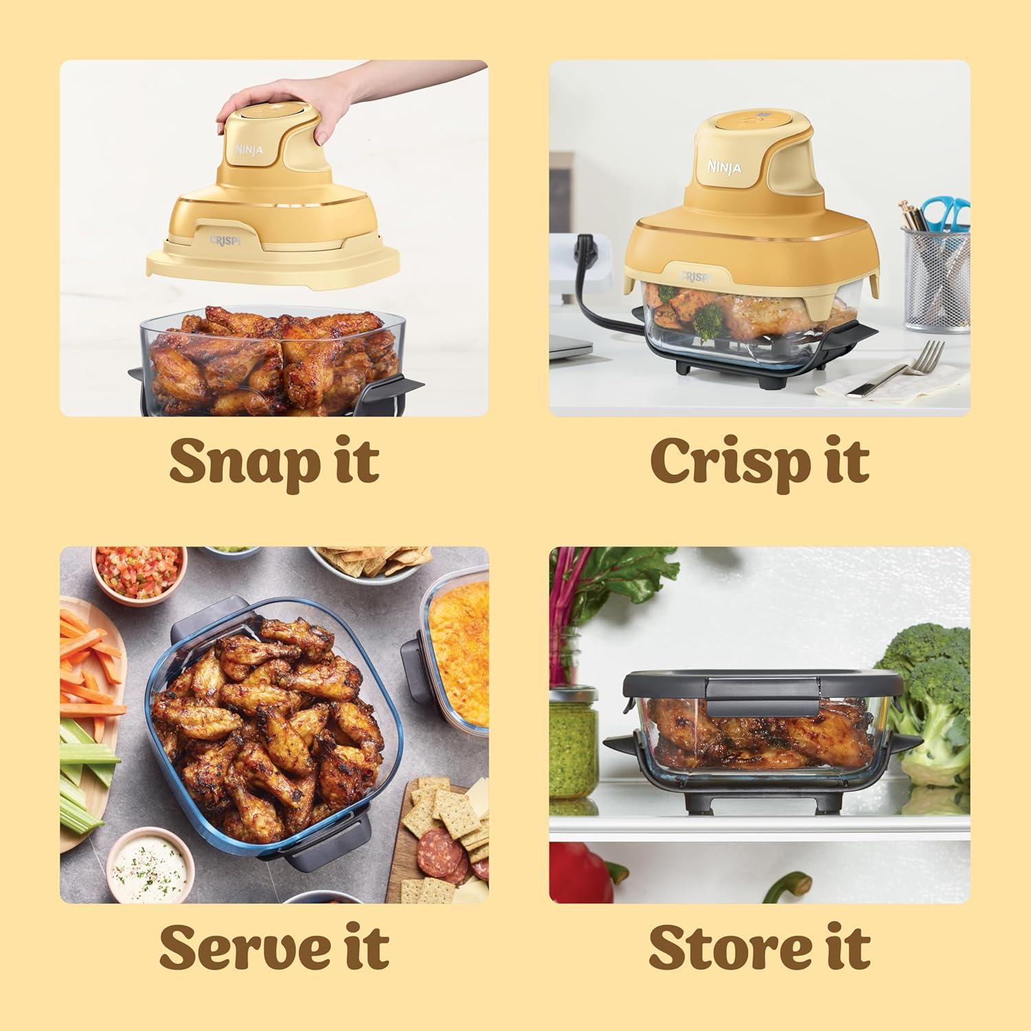 imageNinja Crispi 4in1 Glass Air Fryer 450F NonToxic 4QT amp 6Cup Glass Containers wLids Microwave Freezer Dishwasher Safe Max Crisp Air Fry Bake Recrisp Cyberspace Gray FN101GYGinger Snap
