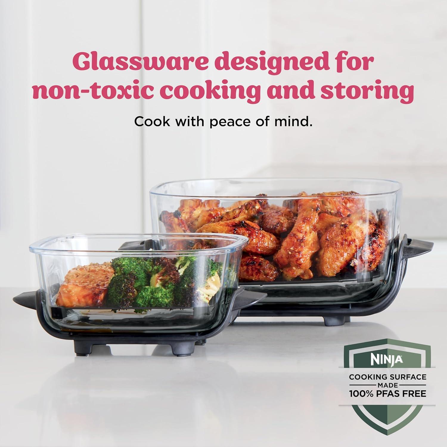 imageNinja Crispi 4in1 Glass Air Fryer 450F NonToxic 4QT amp 6Cup Glass Containers wLids Microwave Freezer Dishwasher Safe Max Crisp Air Fry Bake Recrisp Cyberspace Gray FN101GYCherry Crush