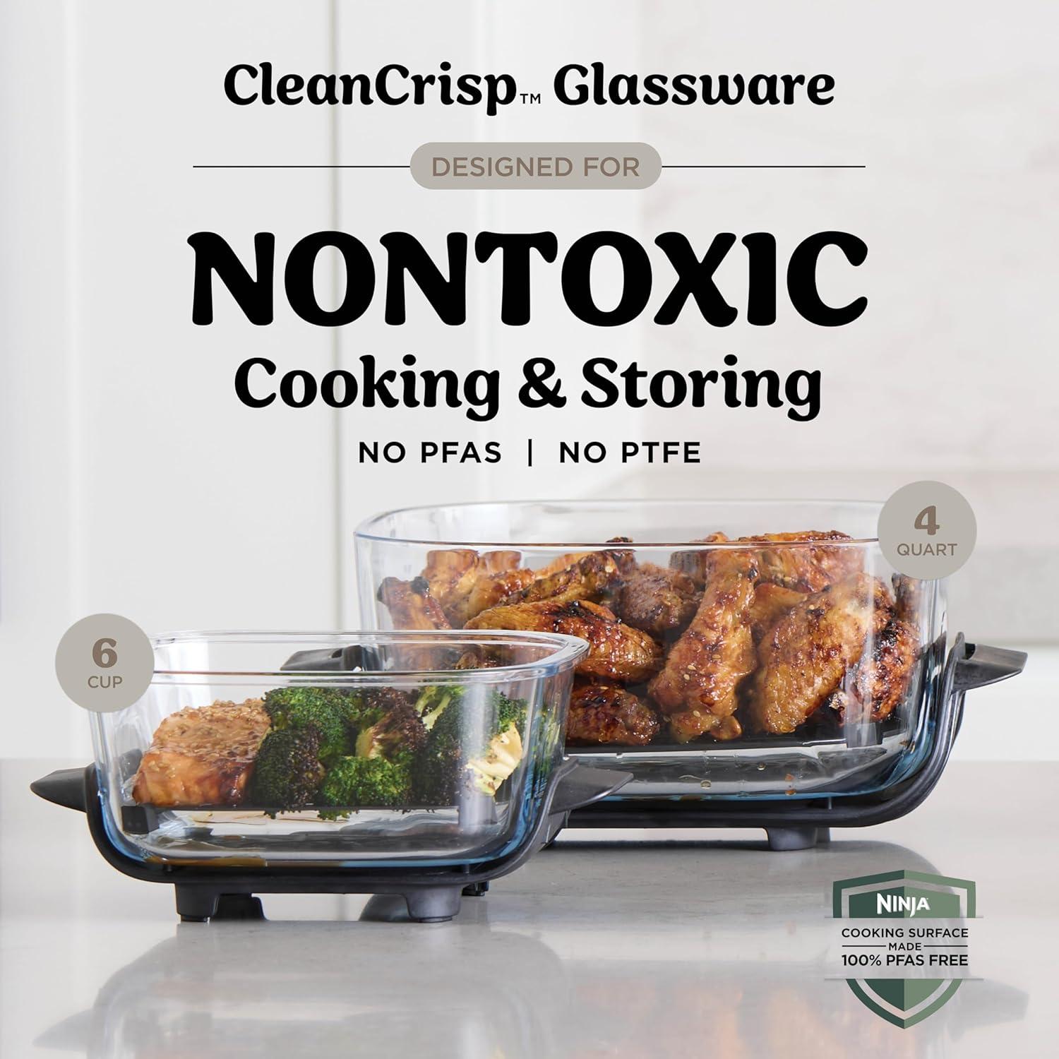 imageNinja Crispi 4in1 Glass Air Fryer 450F NonToxic 4QT amp 6Cup Glass Containers wLids Microwave Freezer Dishwasher Safe Max Crisp Air Fry Bake Recrisp Cyberspace Gray FN101GYStone