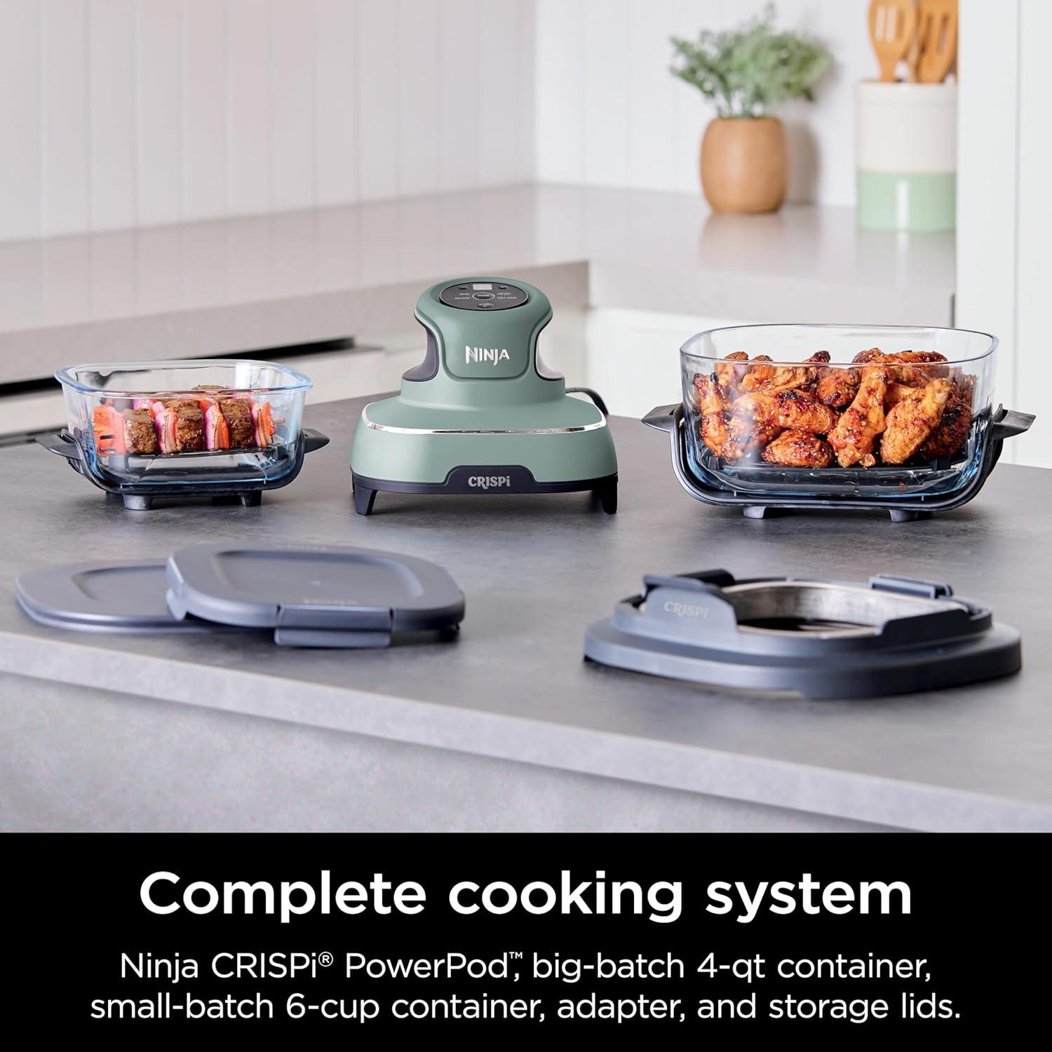 imageNinja Crispi 4in1 Glass Air Fryer 450F NonToxic 4QT amp 6Cup Glass Containers wLids Microwave Freezer Dishwasher Safe Max Crisp Air Fry Bake Recrisp Cyberspace Gray FN101GYSage