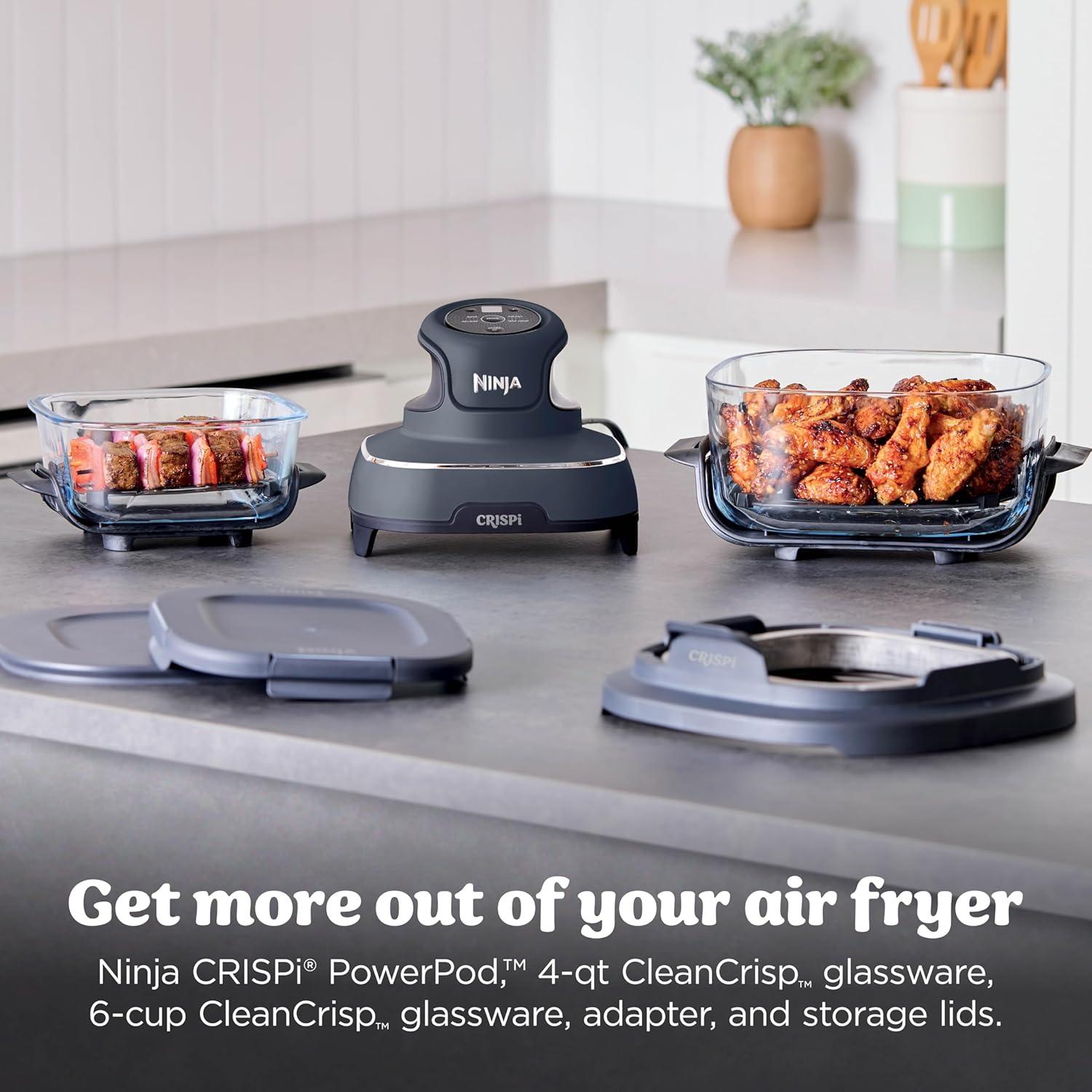 imageNinja Crispi 4in1 Glass Air Fryer 450F NonToxic 4QT amp 6Cup Glass Containers wLids Microwave Freezer Dishwasher Safe Max Crisp Air Fry Bake Recrisp Cyberspace Gray FN101GYCyberspace Gray