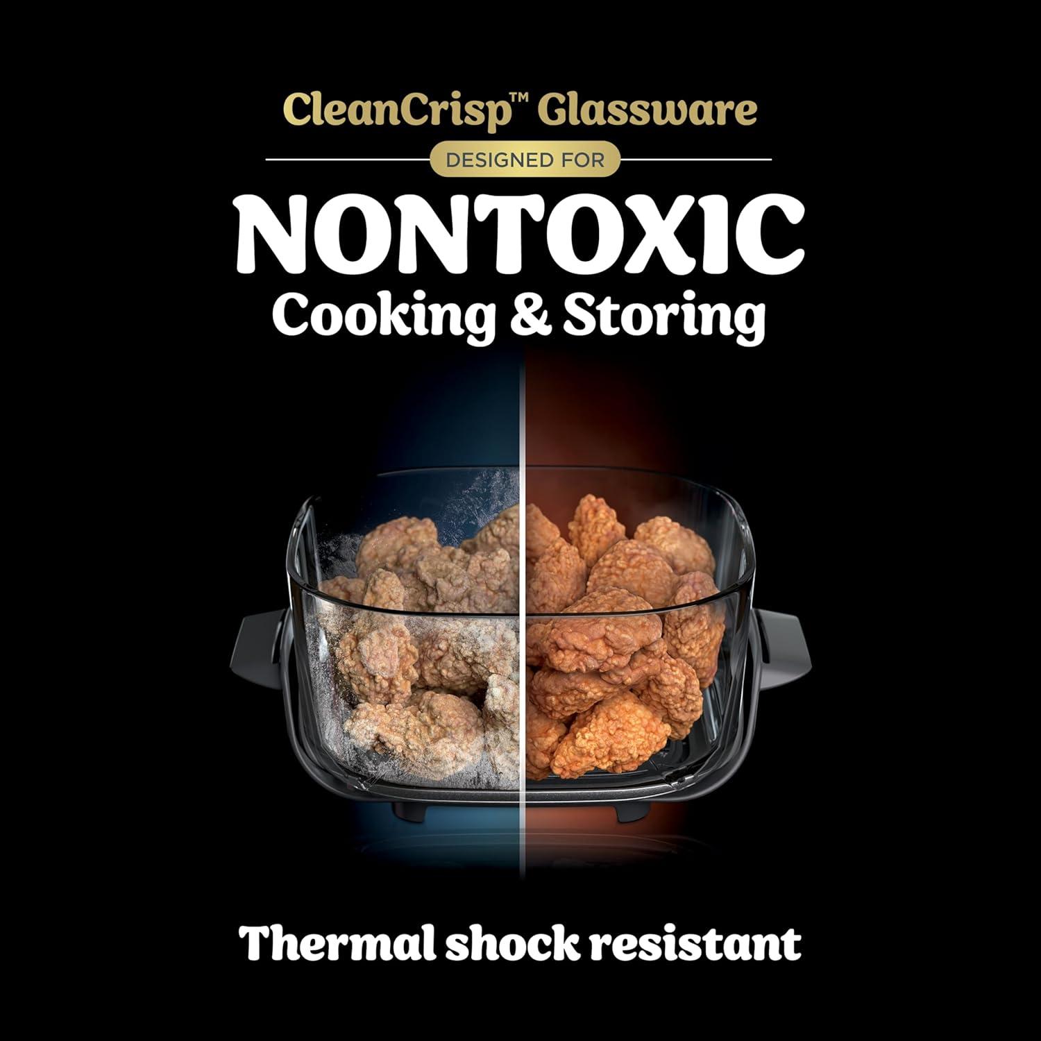imageNinja Crispi 4in1 Glass Air Fryer 450F NonToxic 4QT amp 6Cup Glass Containers wLids Microwave Freezer Dishwasher Safe Max Crisp Air Fry Bake Recrisp Cyberspace Gray FN101GYGreen Bundle