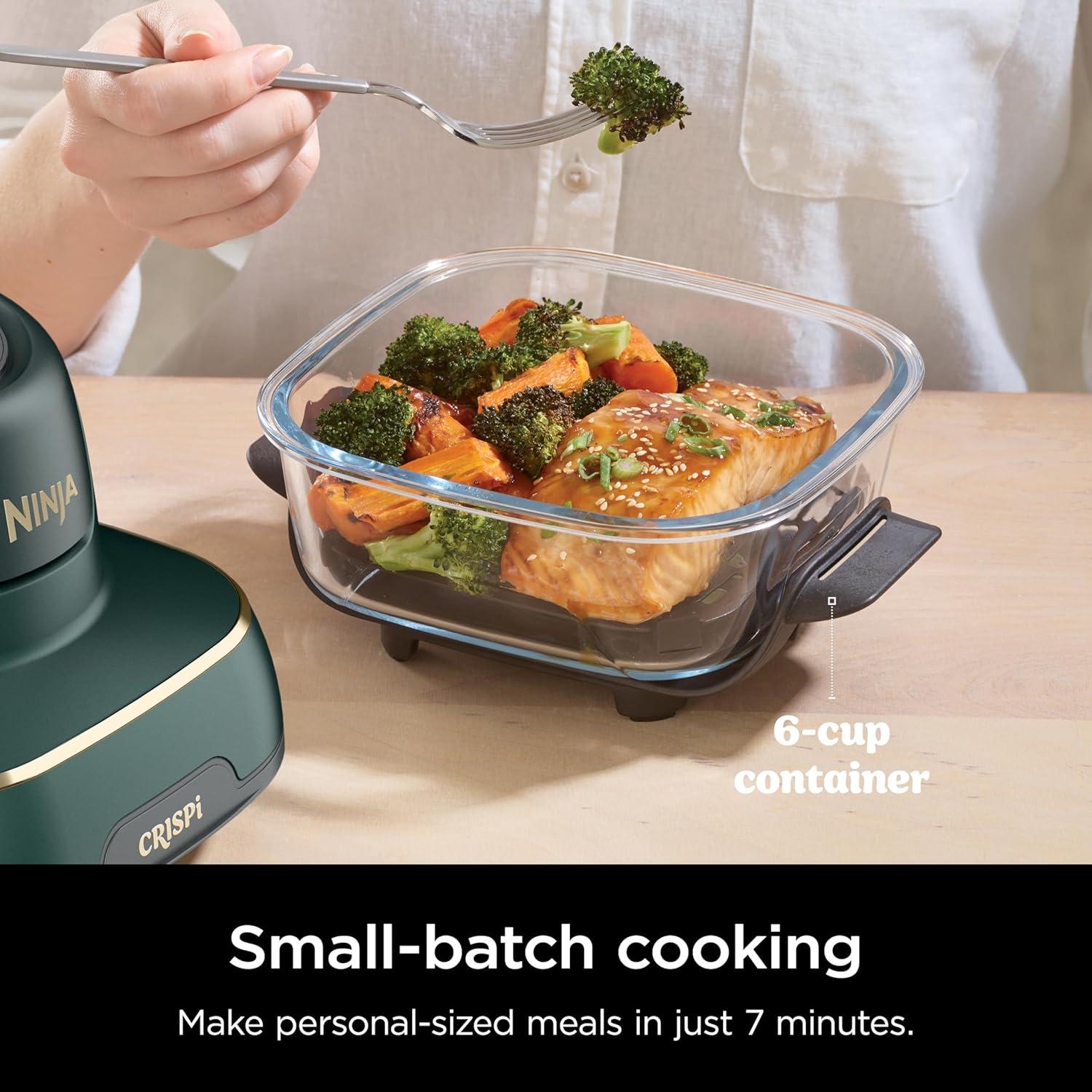 imageNinja Crispi 4in1 Glass Air Fryer 450F NonToxic 4QT amp 6Cup Glass Containers wLids Microwave Freezer Dishwasher Safe Max Crisp Air Fry Bake Recrisp Cyberspace Gray FN101GYGreen Bundle