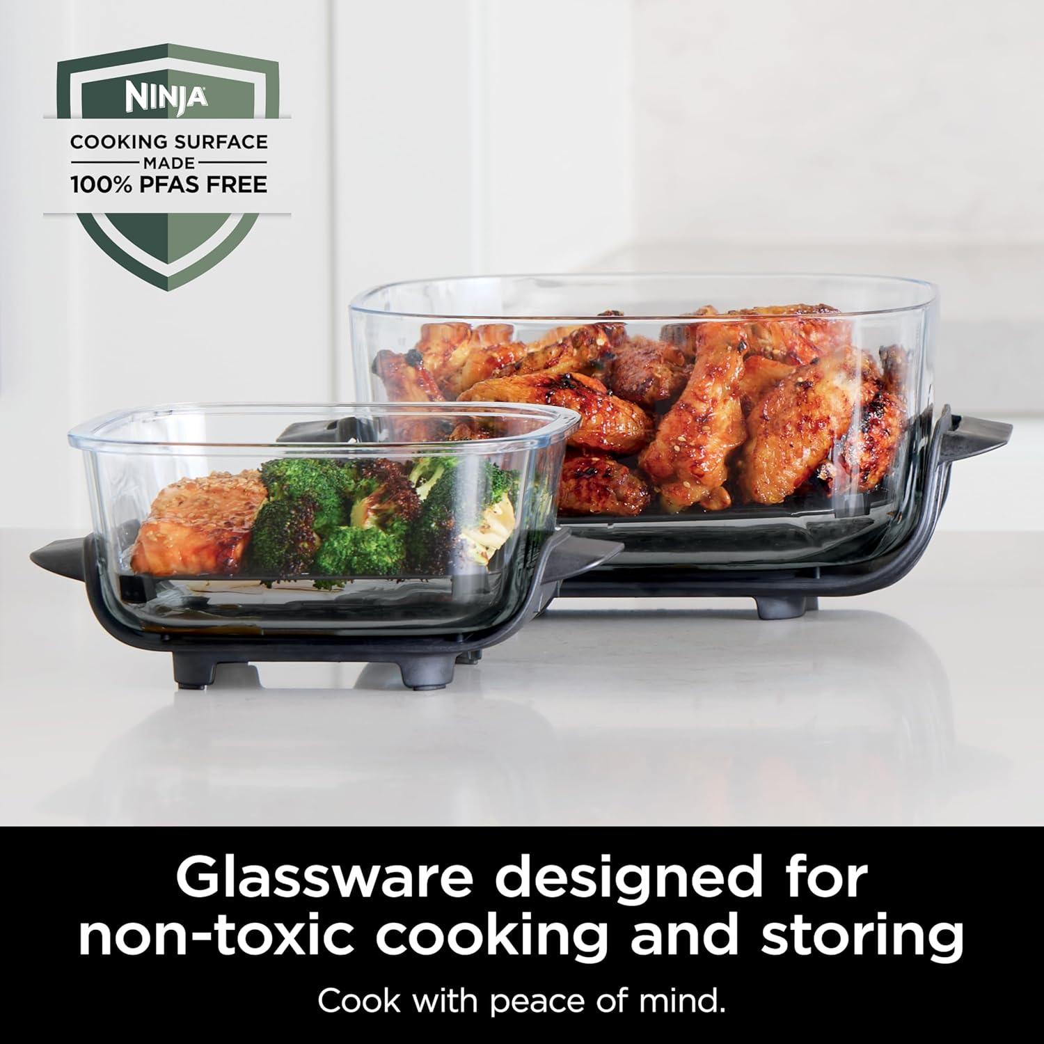 imageNinja Crispi 4in1 Glass Air Fryer 450F NonToxic 4QT amp 6Cup Glass Containers wLids Microwave Freezer Dishwasher Safe Max Crisp Air Fry Bake Recrisp Cyberspace Gray FN101GYSage