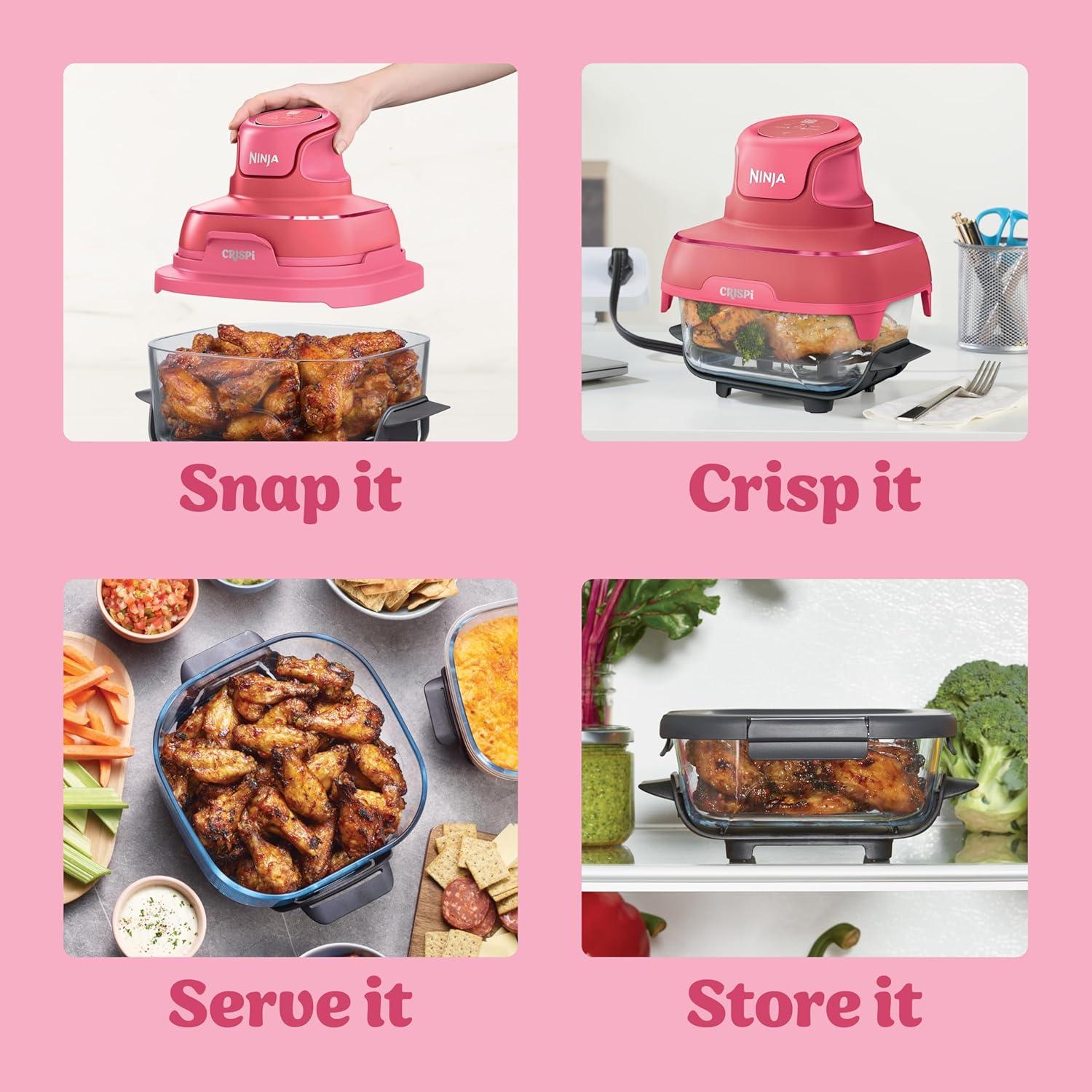 imageNinja Crispi 4in1 Glass Air Fryer 450F NonToxic 4QT amp 6Cup Glass Containers wLids Microwave Freezer Dishwasher Safe Max Crisp Air Fry Bake Recrisp Cyberspace Gray FN101GYCherry Crush