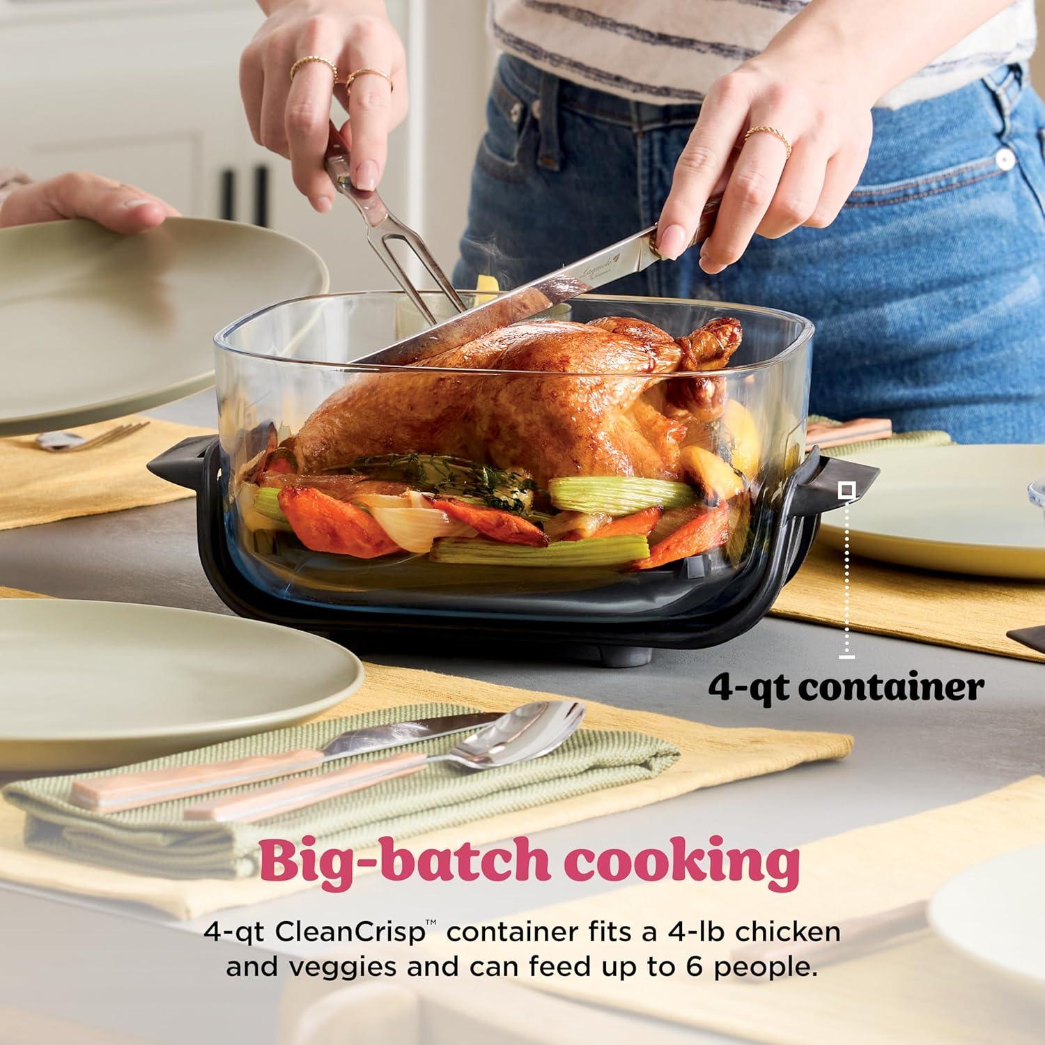 imageNinja Crispi 4in1 Glass Air Fryer 450F NonToxic 4QT amp 6Cup Glass Containers wLids Microwave Freezer Dishwasher Safe Max Crisp Air Fry Bake Recrisp Cyberspace Gray FN101GYCherry Crush