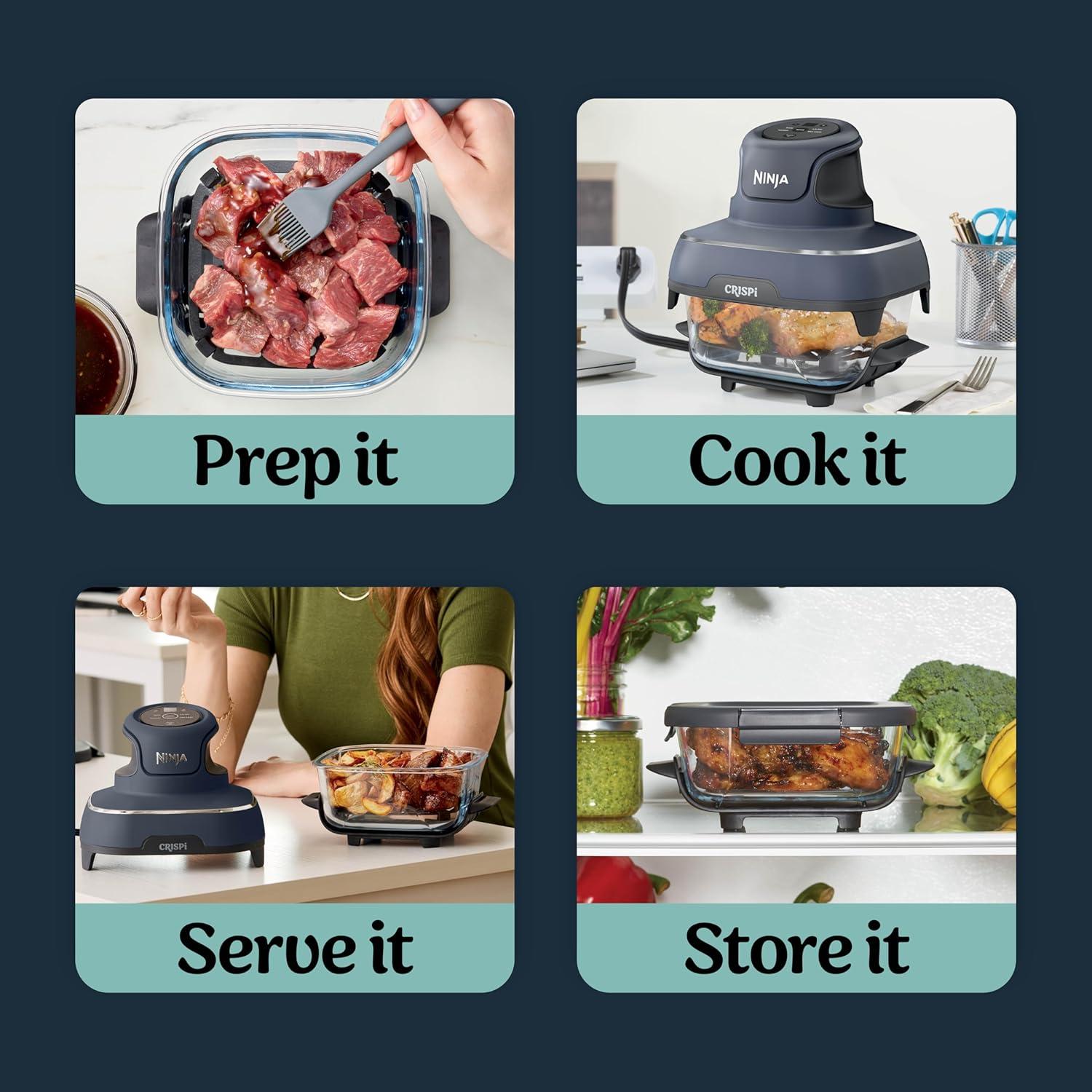 imageNinja Crispi 4in1 Glass Air Fryer 450F NonToxic 4QT amp 6Cup Glass Containers wLids Microwave Freezer Dishwasher Safe Max Crisp Air Fry Bake Recrisp Cyberspace Gray FN101GYCyberspace Gray