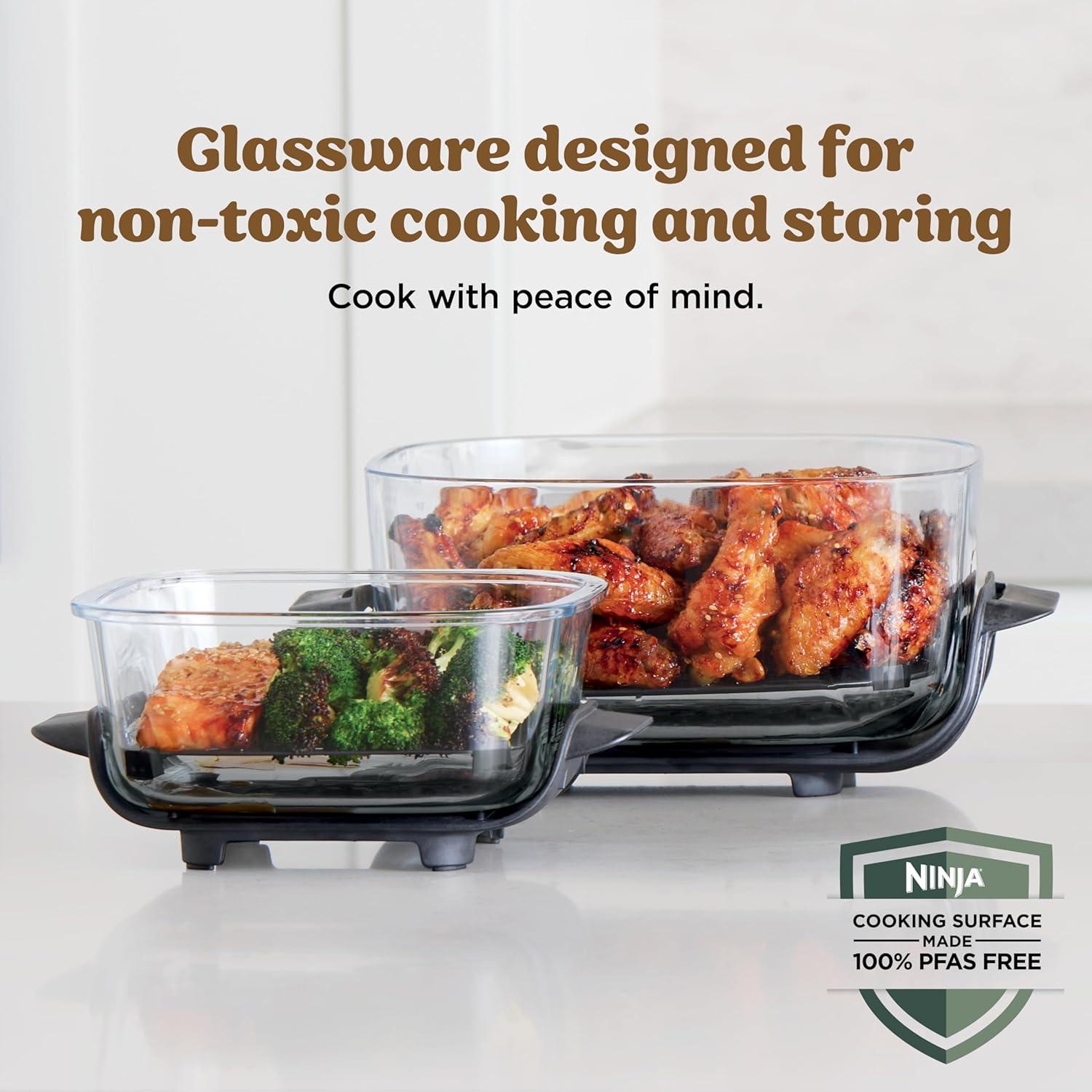 imageNinja Crispi 4in1 Glass Air Fryer 450F NonToxic 4QT amp 6Cup Glass Containers wLids Microwave Freezer Dishwasher Safe Max Crisp Air Fry Bake Recrisp Cyberspace Gray FN101GYGinger Snap