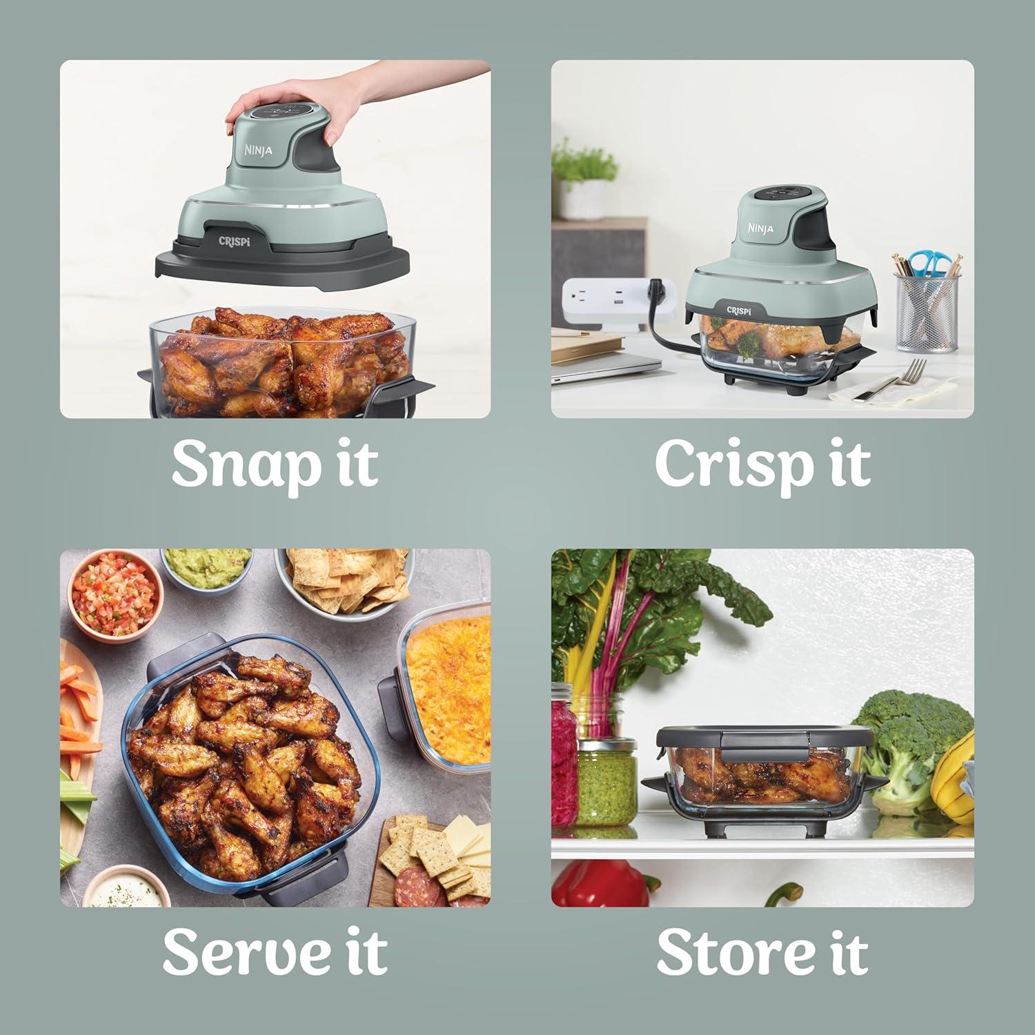 imageNinja Crispi 4in1 Glass Air Fryer 450F NonToxic 4QT amp 6Cup Glass Containers wLids Microwave Freezer Dishwasher Safe Max Crisp Air Fry Bake Recrisp Cyberspace Gray FN101GYSage