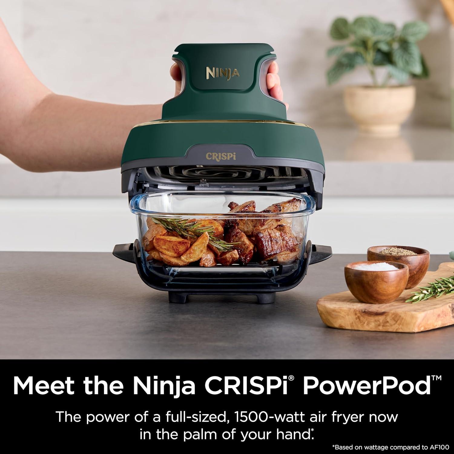 imageNinja Crispi 4in1 Glass Air Fryer 450F NonToxic 4QT amp 6Cup Glass Containers wLids Microwave Freezer Dishwasher Safe Max Crisp Air Fry Bake Recrisp Cyberspace Gray FN101GYGreen Bundle