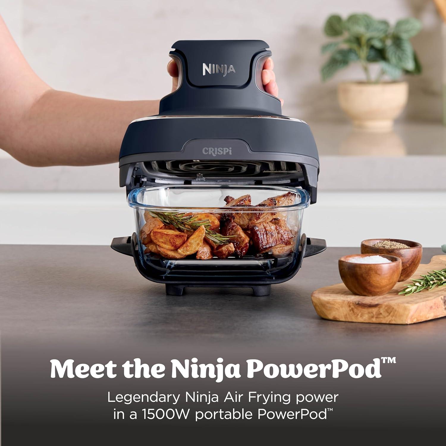 imageNinja Crispi 4in1 Glass Air Fryer 450F NonToxic 4QT amp 6Cup Glass Containers wLids Microwave Freezer Dishwasher Safe Max Crisp Air Fry Bake Recrisp Cyberspace Gray FN101GYCyberspace Gray