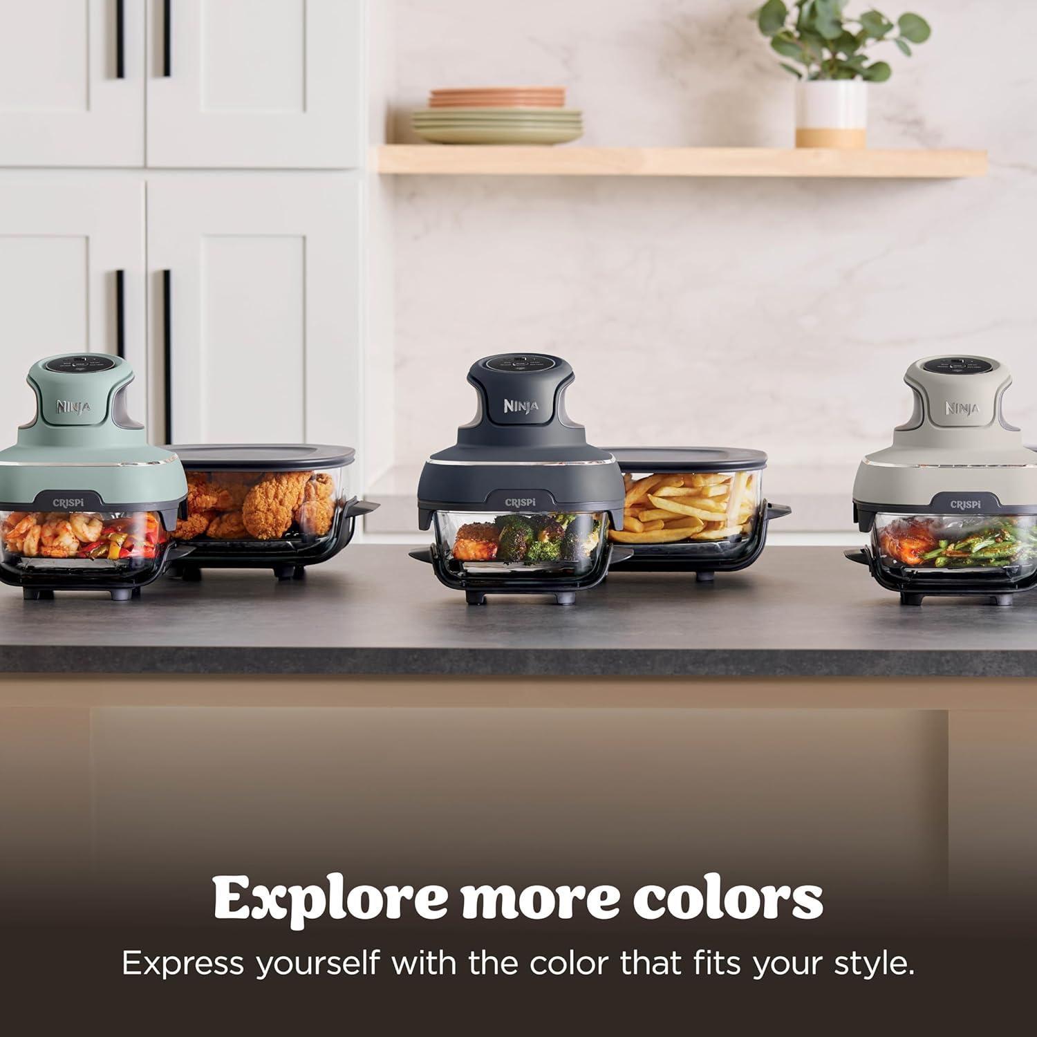 imageNinja Crispi 4in1 Glass Air Fryer 450F NonToxic 4QT amp 6Cup Glass Containers wLids Microwave Freezer Dishwasher Safe Max Crisp Air Fry Bake Recrisp Cyberspace Gray FN101GYCyberspace Gray