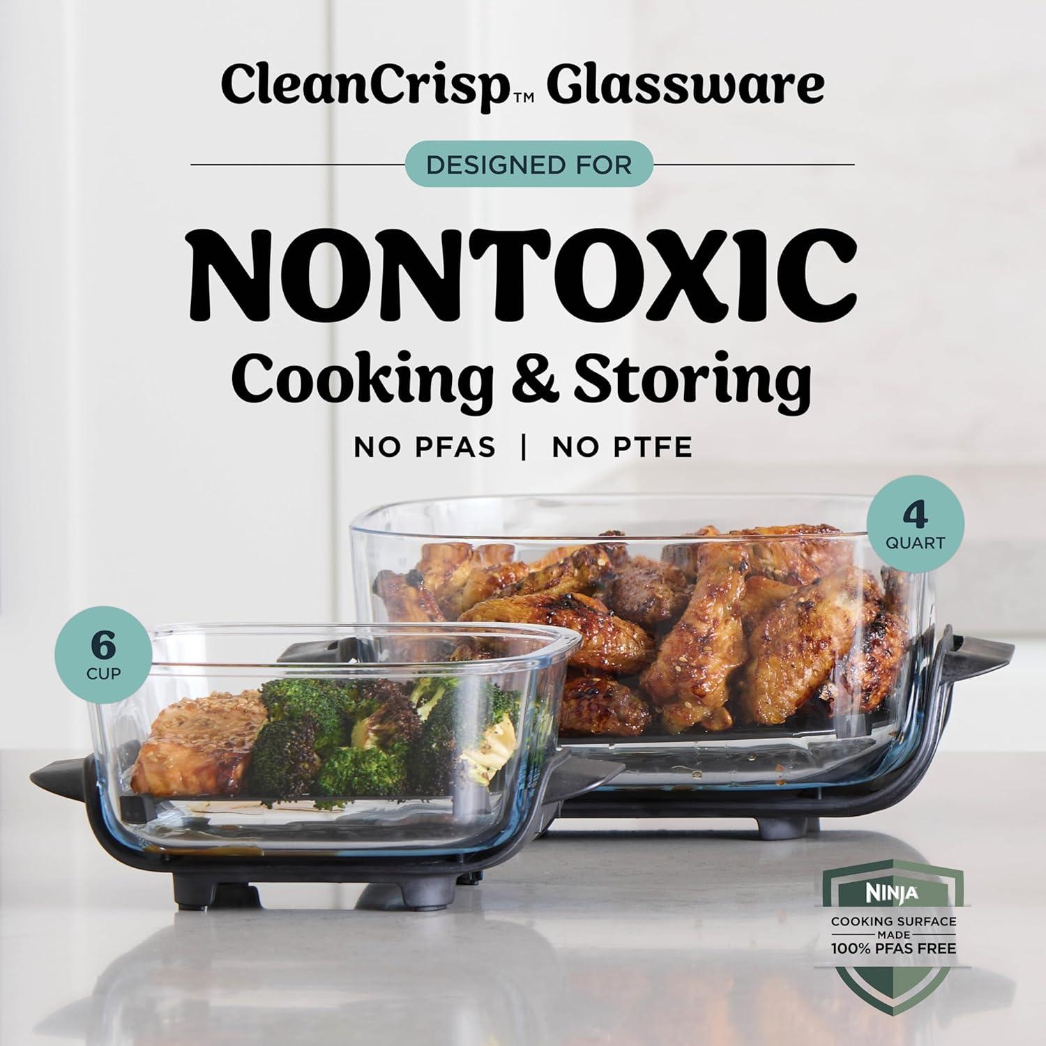 imageNinja Crispi 4in1 Glass Air Fryer 450F NonToxic 4QT amp 6Cup Glass Containers wLids Microwave Freezer Dishwasher Safe Max Crisp Air Fry Bake Recrisp Cyberspace Gray FN101GYCyberspace Gray