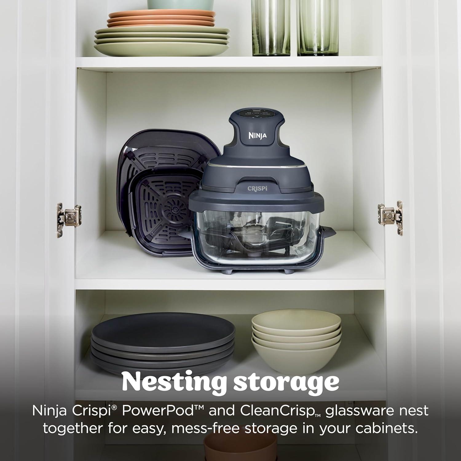 imageNinja Crispi 4in1 Glass Air Fryer 450F NonToxic 4QT amp 6Cup Glass Containers wLids Microwave Freezer Dishwasher Safe Max Crisp Air Fry Bake Recrisp Cyberspace Gray FN101GYCyberspace Gray