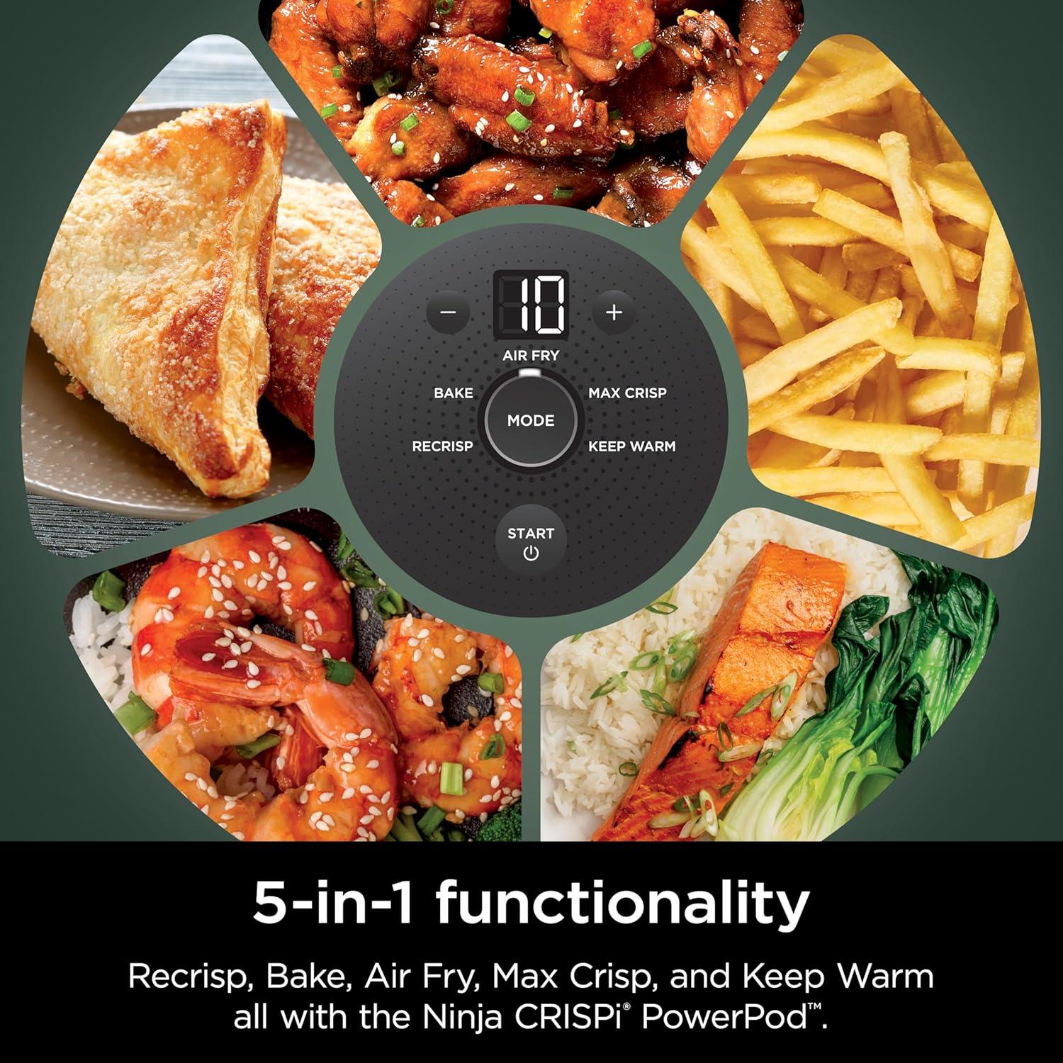 imageNinja Crispi 4in1 Glass Air Fryer 450F NonToxic 4QT amp 6Cup Glass Containers wLids Microwave Freezer Dishwasher Safe Max Crisp Air Fry Bake Recrisp Cyberspace Gray FN101GYGreen Bundle