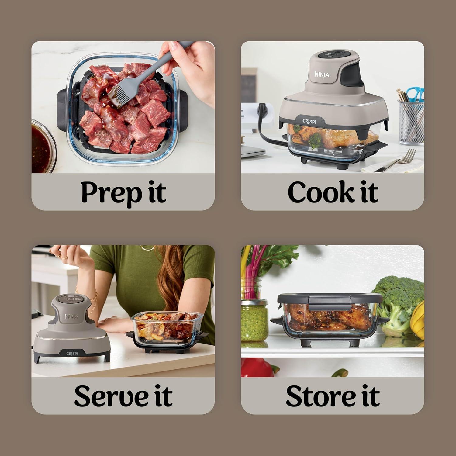 imageNinja Crispi 4in1 Glass Air Fryer 450F NonToxic 4QT amp 6Cup Glass Containers wLids Microwave Freezer Dishwasher Safe Max Crisp Air Fry Bake Recrisp Cyberspace Gray FN101GYStone