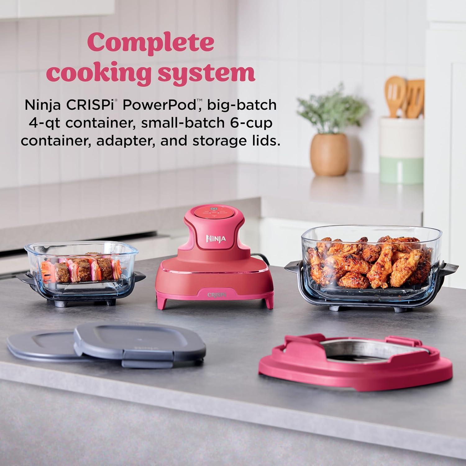 imageNinja Crispi 4in1 Glass Air Fryer 450F NonToxic 4QT amp 6Cup Glass Containers wLids Microwave Freezer Dishwasher Safe Max Crisp Air Fry Bake Recrisp Cyberspace Gray FN101GYCherry Crush